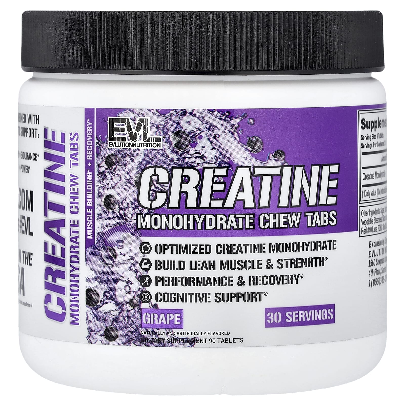 EVLution Nutrition Creatine Monohydrate Chew Tabs – Grape – 90 comprimés — Tunisie