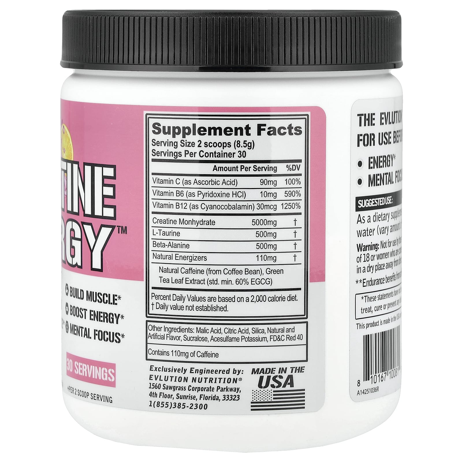 EVLution Nutrition Creatine Energy – Pink Lemonade – 225 g — photo 2 sur 2