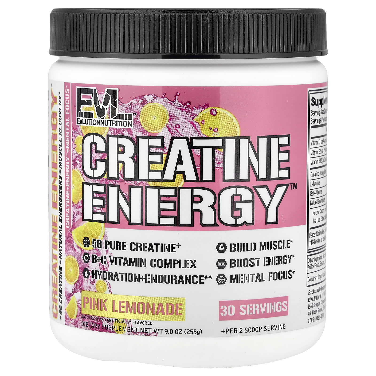 EVLution Nutrition Creatine Energy – Pink Lemonade – 225 g — Tunisie