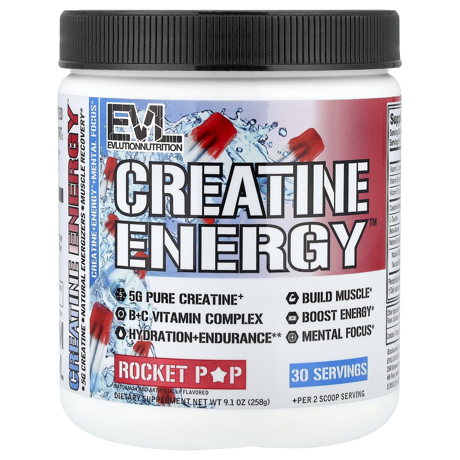 EVLution Nutrition Creatine Energy, Rocket Pop – 258 g — Tunisie