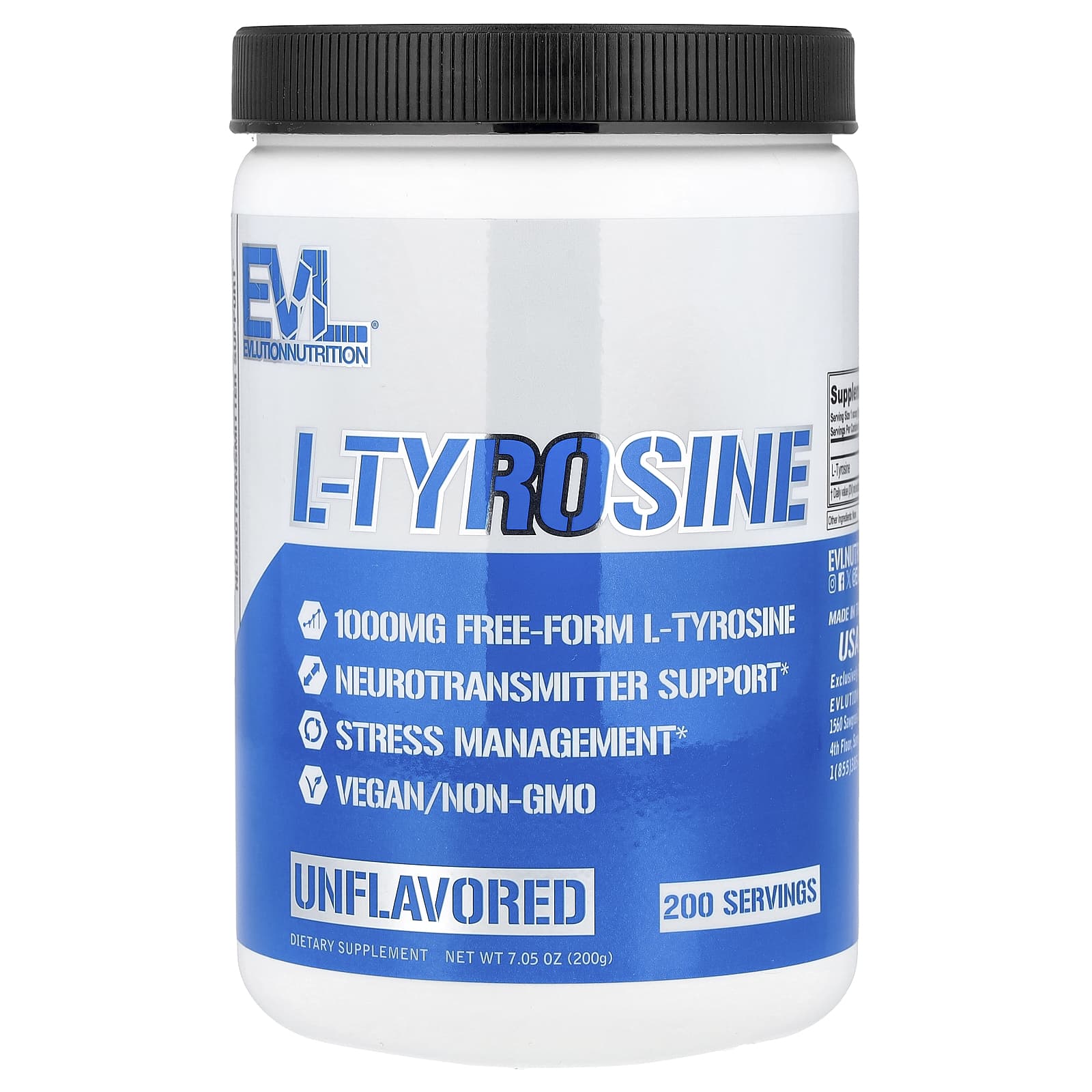 EVLution Nutrition L-Tyrosine – Sans arôme – 200 g — Tunisie