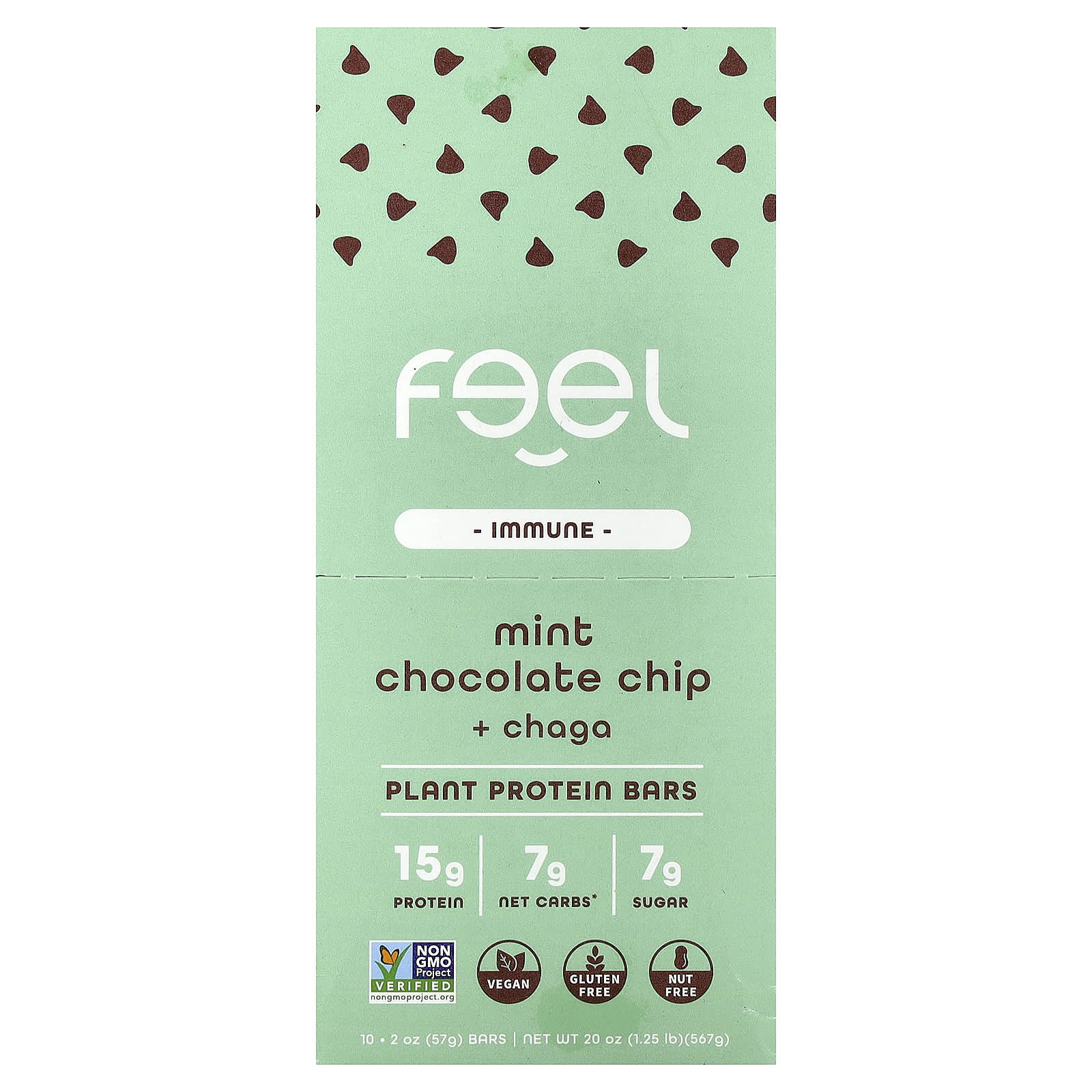 The Feel Bar Immune, Plant Protein Bars – Mint Chocolate Chip + Chaga – 57 g — Tunisie