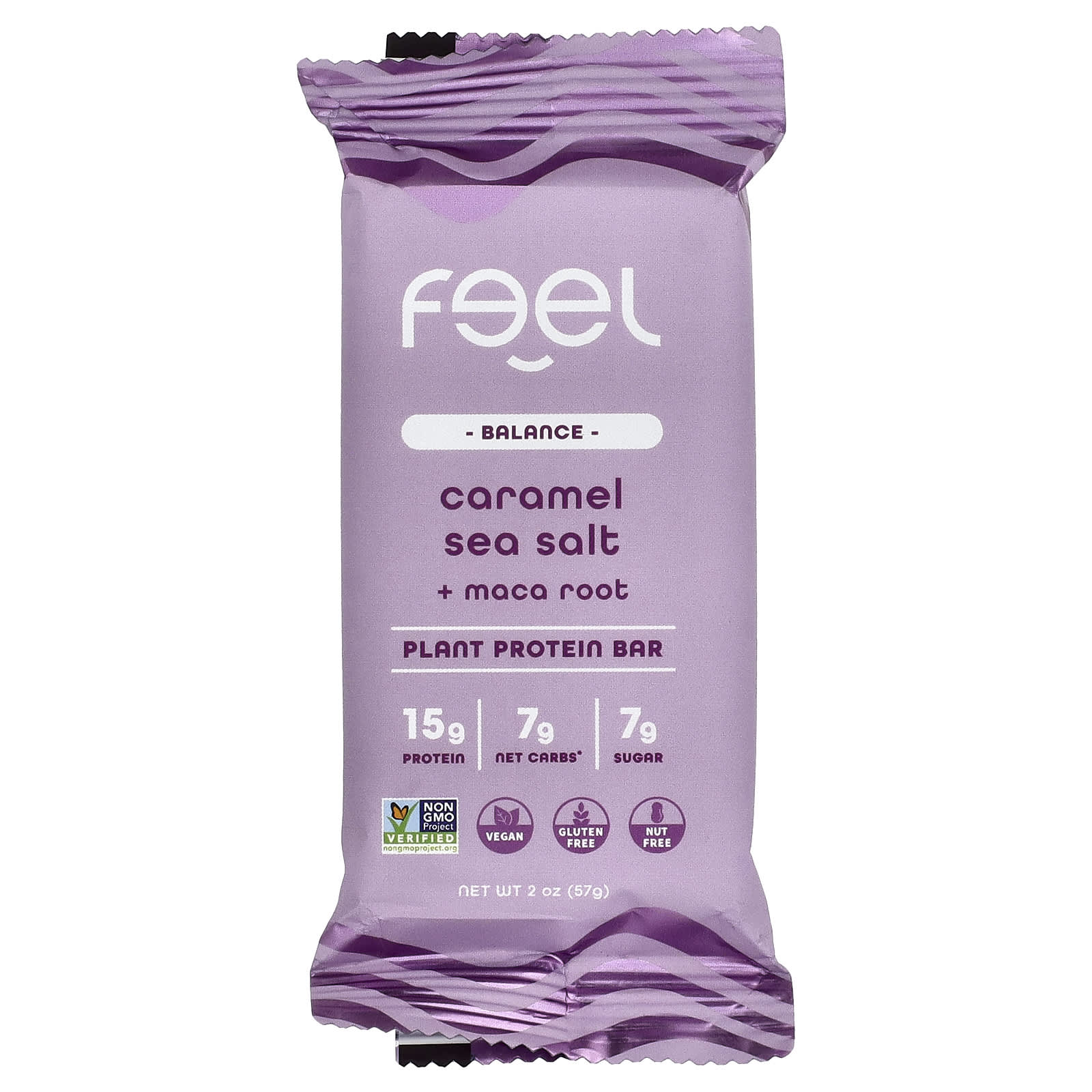 The Feel Bar Balance, Plant Protein Bars – Caramel Sea Salt + Maca Root – 57 g — étiquette 1
