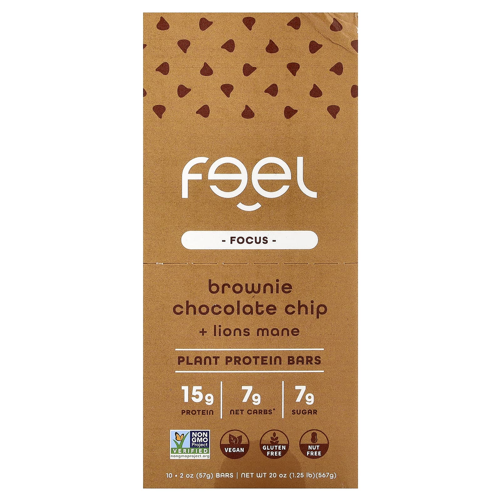The Feel Bar Focus, Plant Protein Bars – Brownie Chocolate Chip + Lions Mane – 57 g — Tunisie