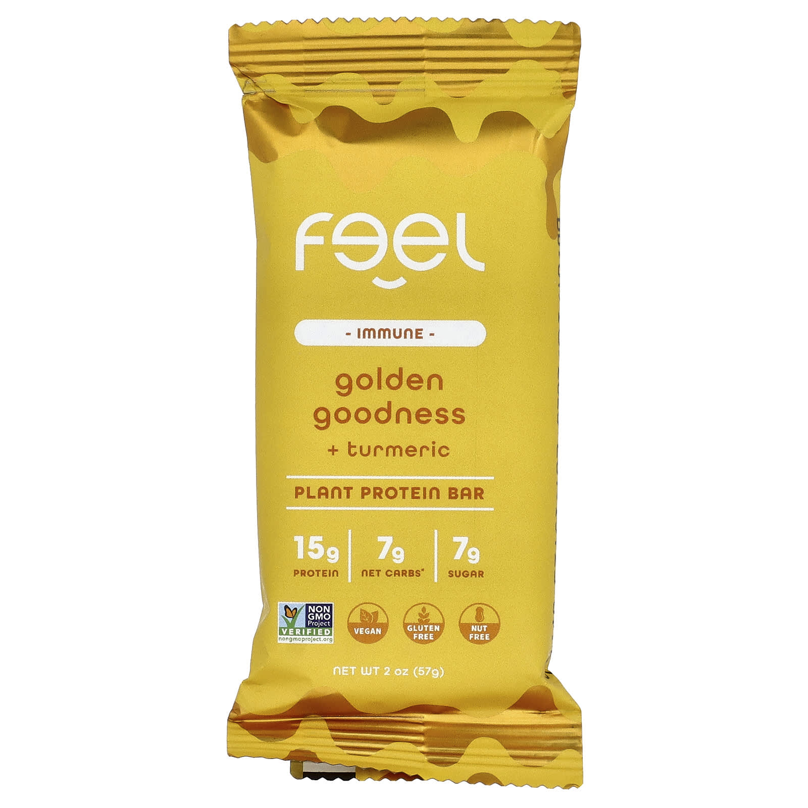 The Feel Bar Immune, Plant Protein Bars, Golden Goodness + Turmeric – 57 g — étiquette 1