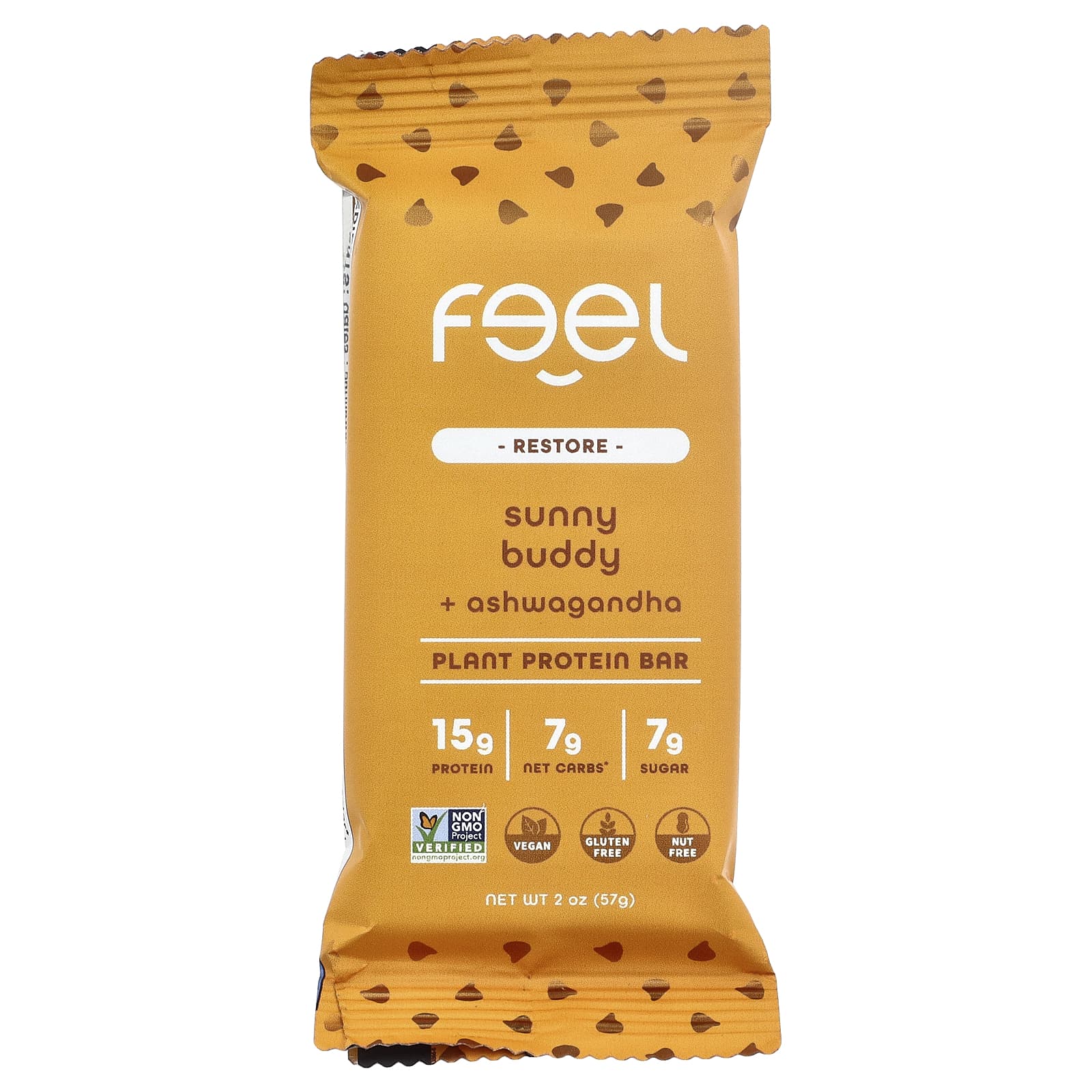 The Feel Bar Restore, Plant Protein Bars, Sunny Buddy + Ashwagandha – 57 g — étiquette 1