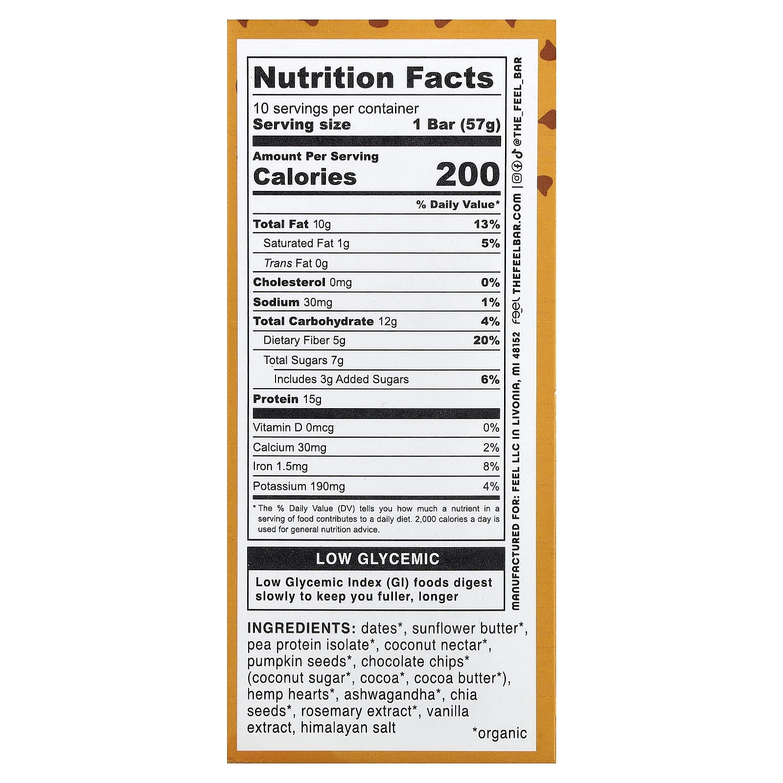 The Feel Bar Restore, Plant Protein Bars, Sunny Buddy + Ashwagandha – 57 g — photo 2 sur 2