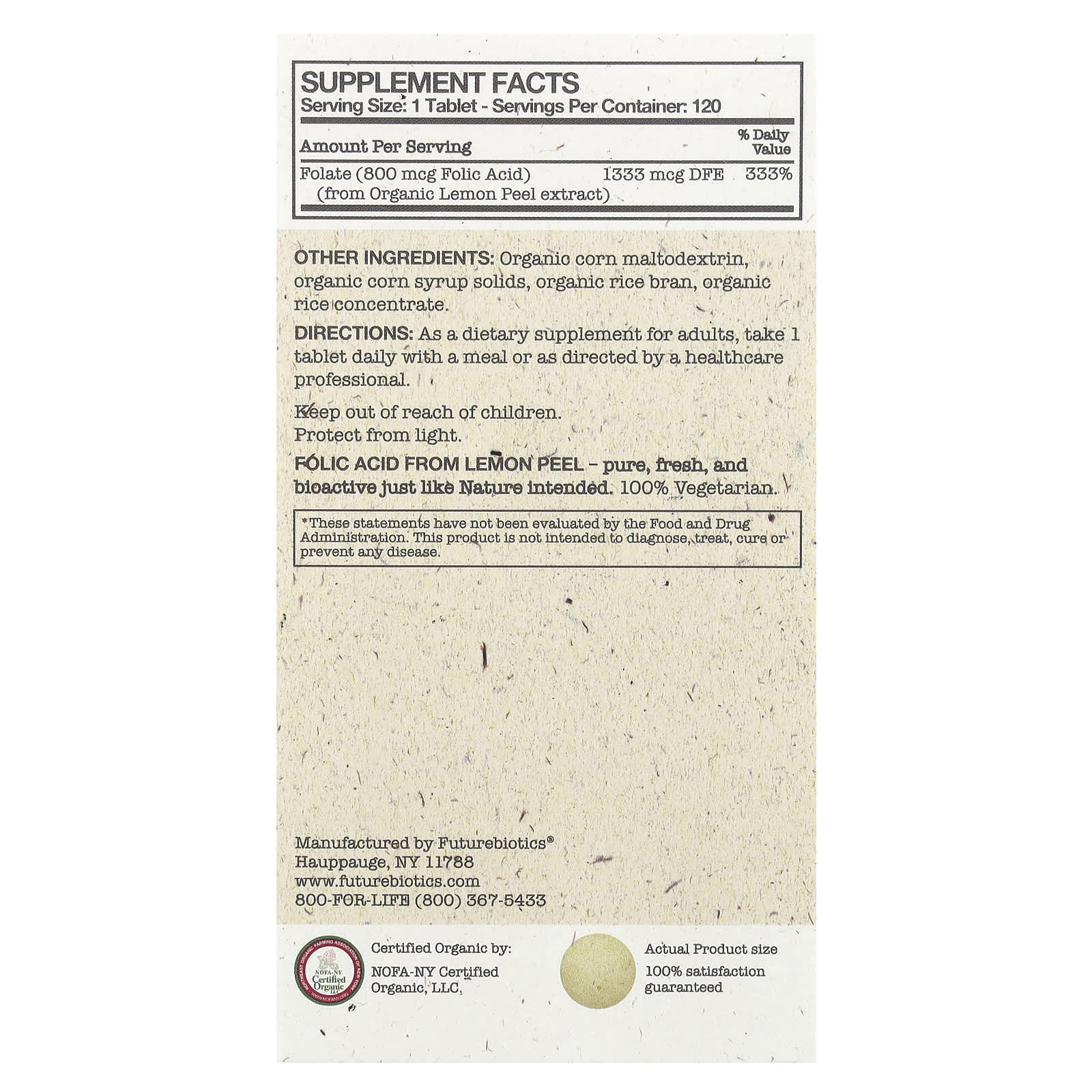 Futurebiotics Folic Acid From Lemon Peel – Folic Acid From Lemon Peel – 800 µg — photo 2 sur 2