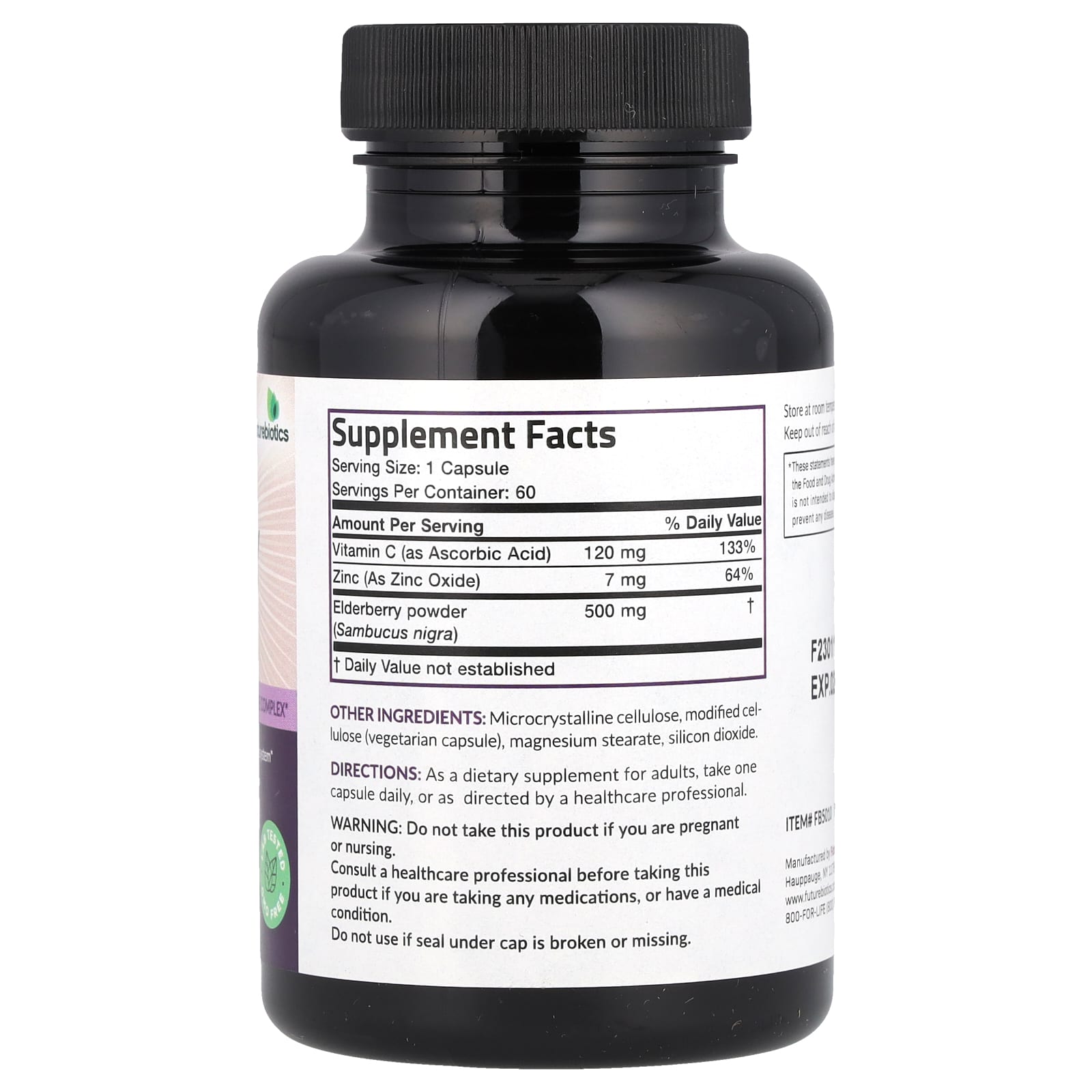 Futurebiotics Sambucus Elderberry with Zinc & Vitamin C – Sambucus Elderberry with Zinc & Vitamin C – 60 gélules végétales — photo 2 sur 2