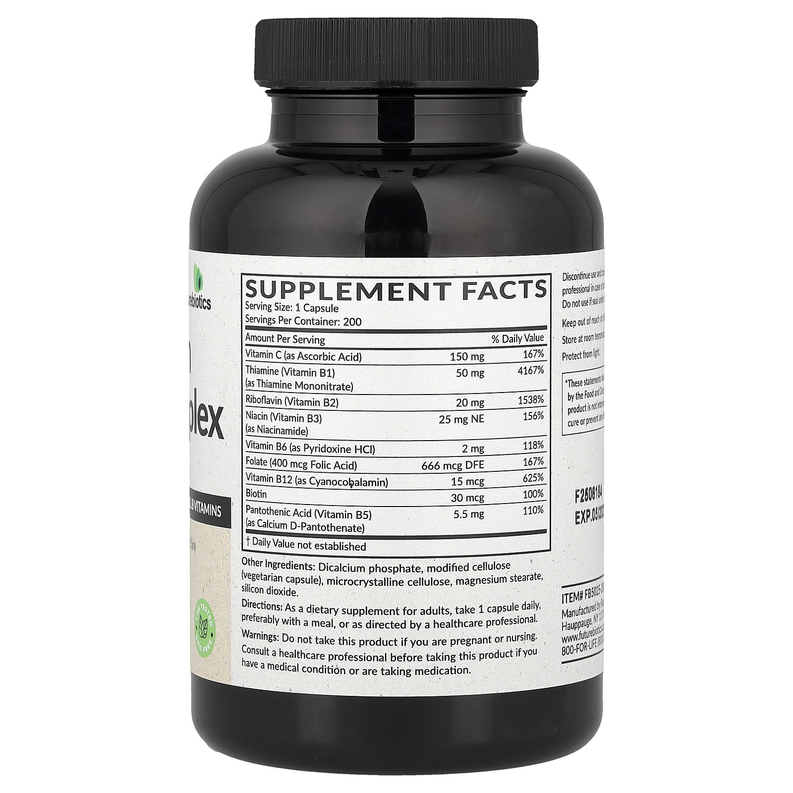 Futurebiotics Vitamin B-Complex with Vitamin C – 200 gélules végétales — photo 2 sur 2