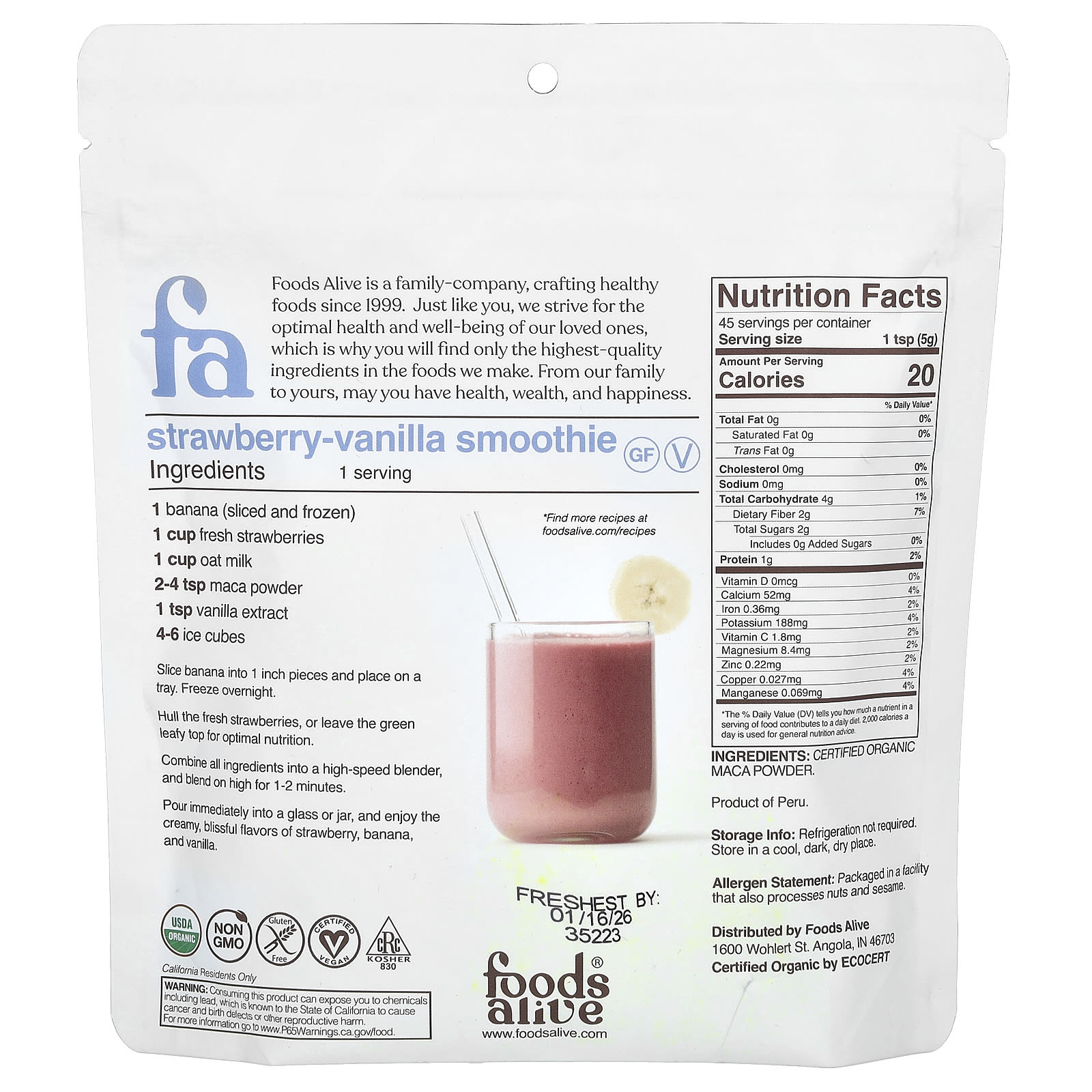 Foods Alive Organic Maca Root Powder – 227 g — photo 2 sur 2