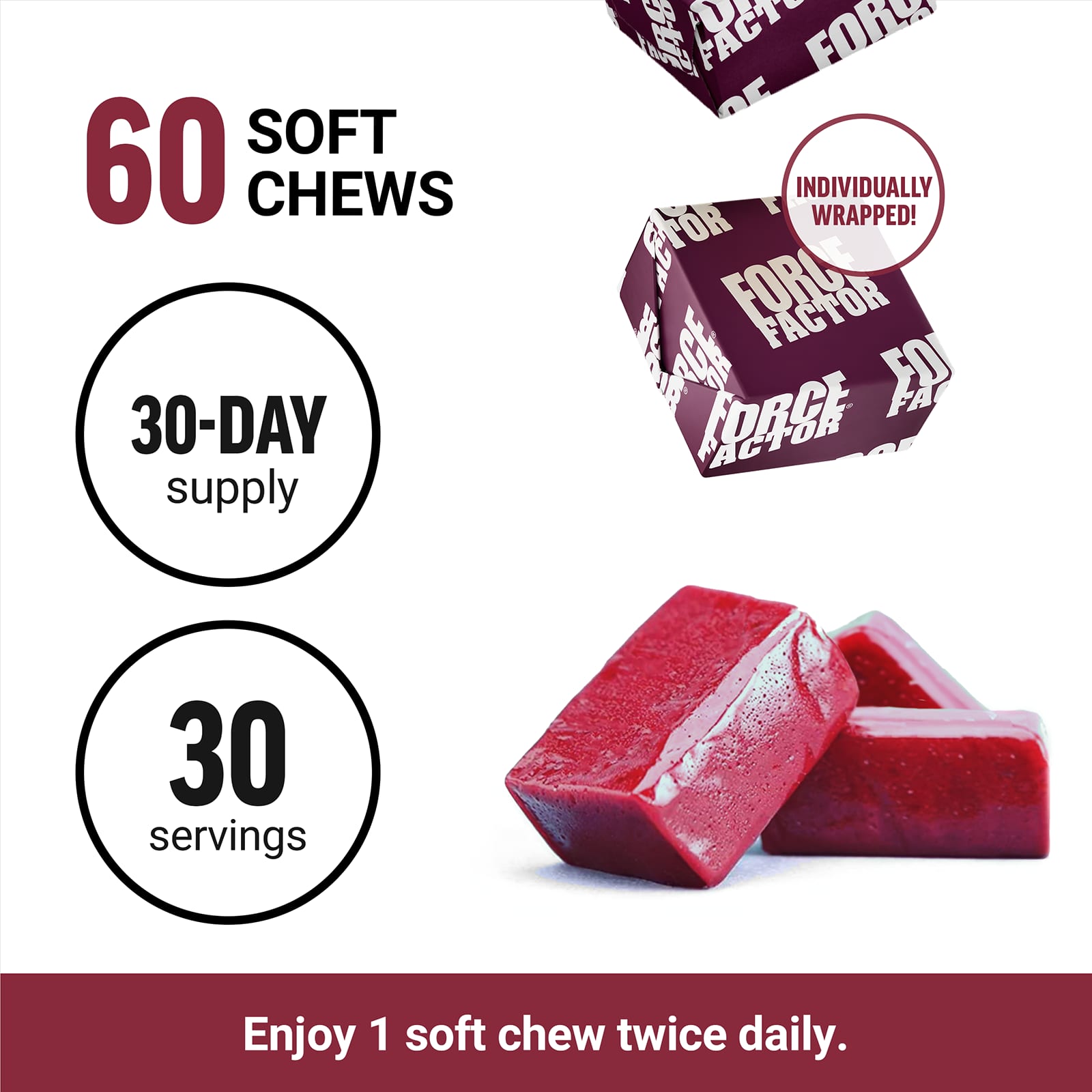 Force Factor Total Beets, Healthy Energy + Antioxidants, 60 Superfood Soft Chews – Acai Berry — étiquette 2