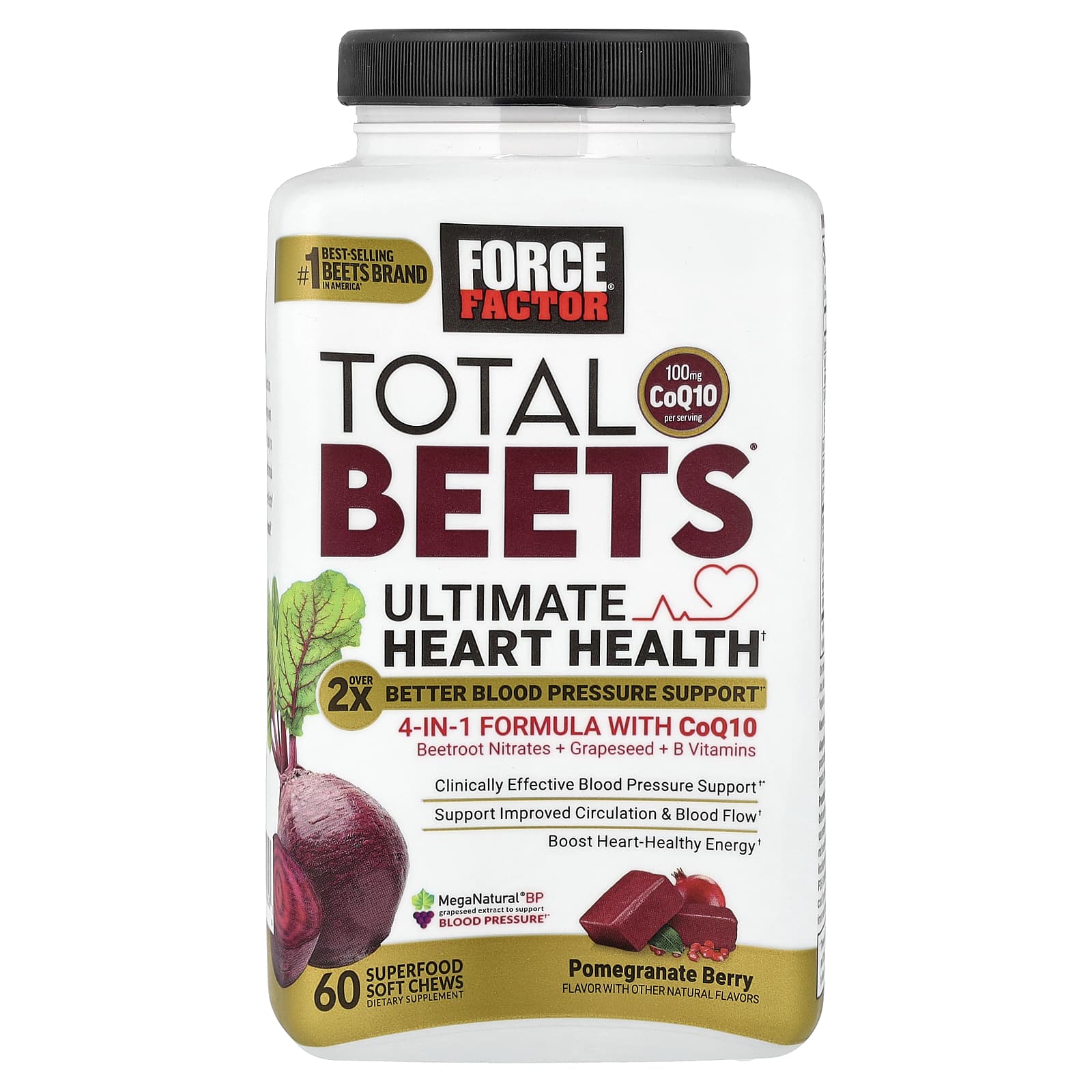 Force Factor Total Beets With CoQ10, Ultimate Heart Health, 60 Superfood Soft Chews – Pomegranate Berry — Tunisie