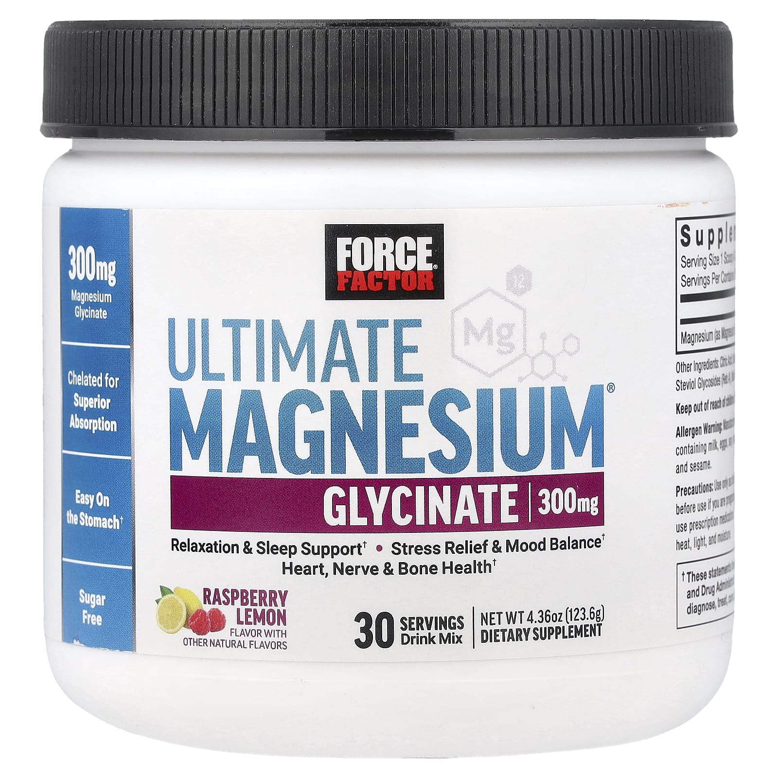 Force Factor Ultimate Magnesium Glycinate Drink Mix – Raspberry Lemon – 123,6 g — Tunisie