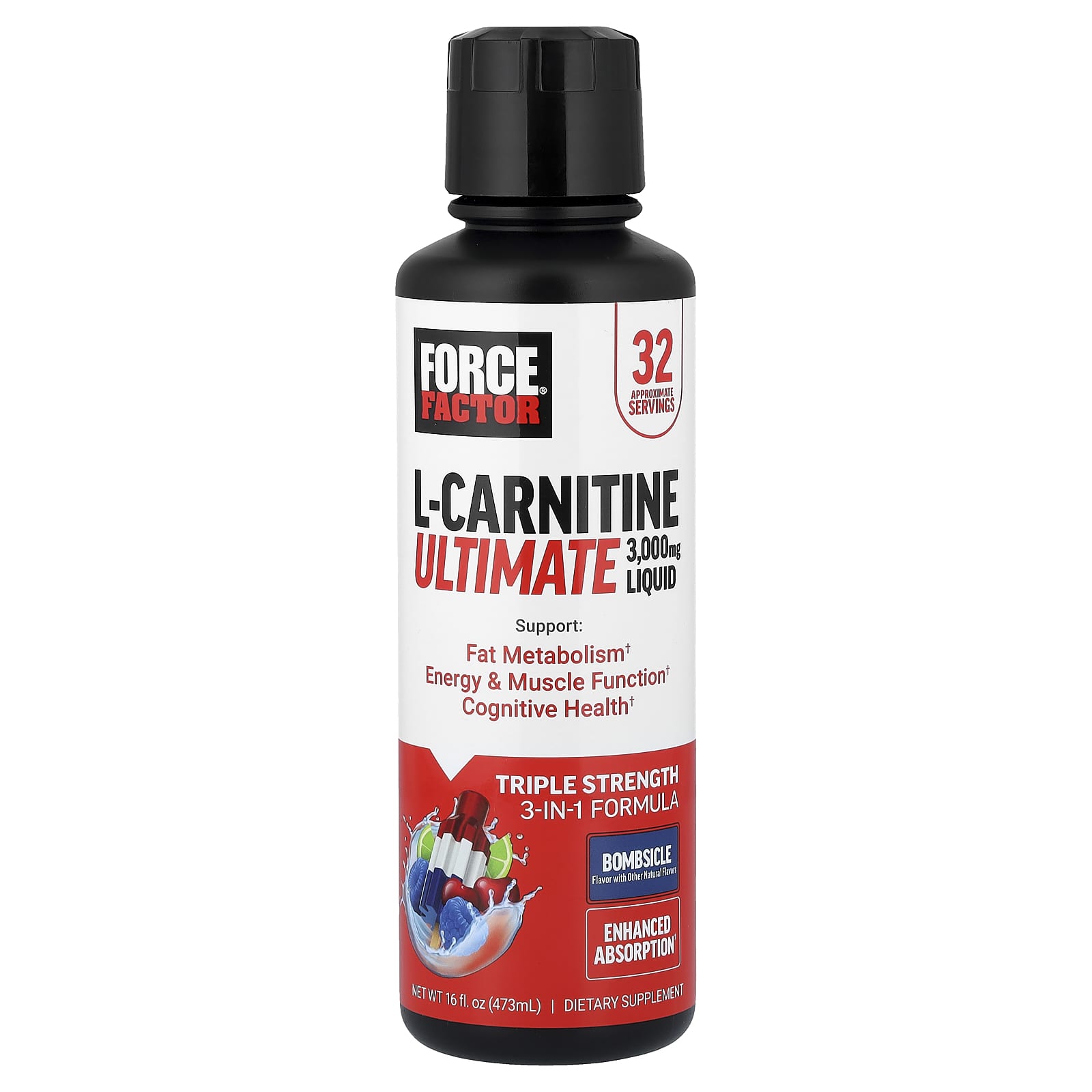 Force Factor L-Carnitine Ultimate Liquid, Bombsicle – 473 ml — Tunisie