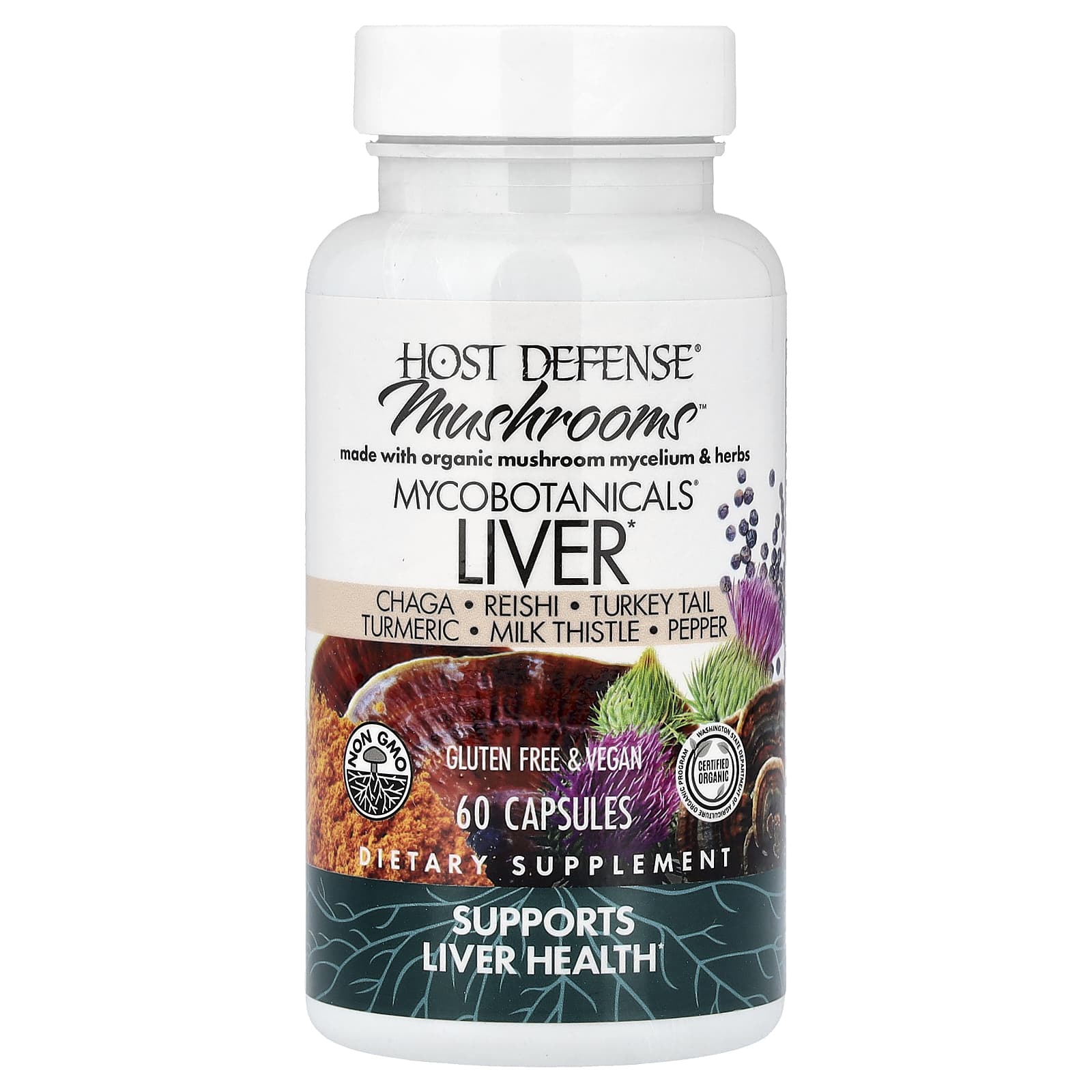 Host Defense Mushrooms, MycoBotanicals, Liver – 60 gélules — étiquette 1