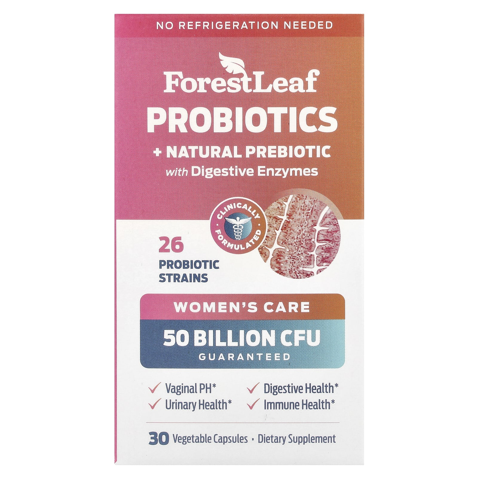 Forest Leaf Women's Care, Probiotics + Natural Prebiotic with Digestive Enzymes, 30 Vegetable Capsules — Tunisie
