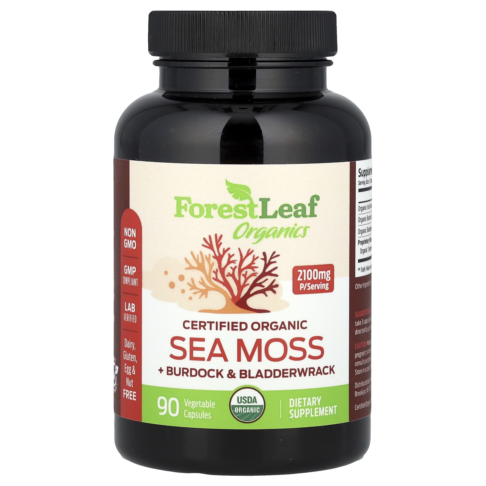 Forest Leaf Certified Organic Sea Moss + Burdock & Bladderwrack, 90 Vegetable Capsules — Tunisie