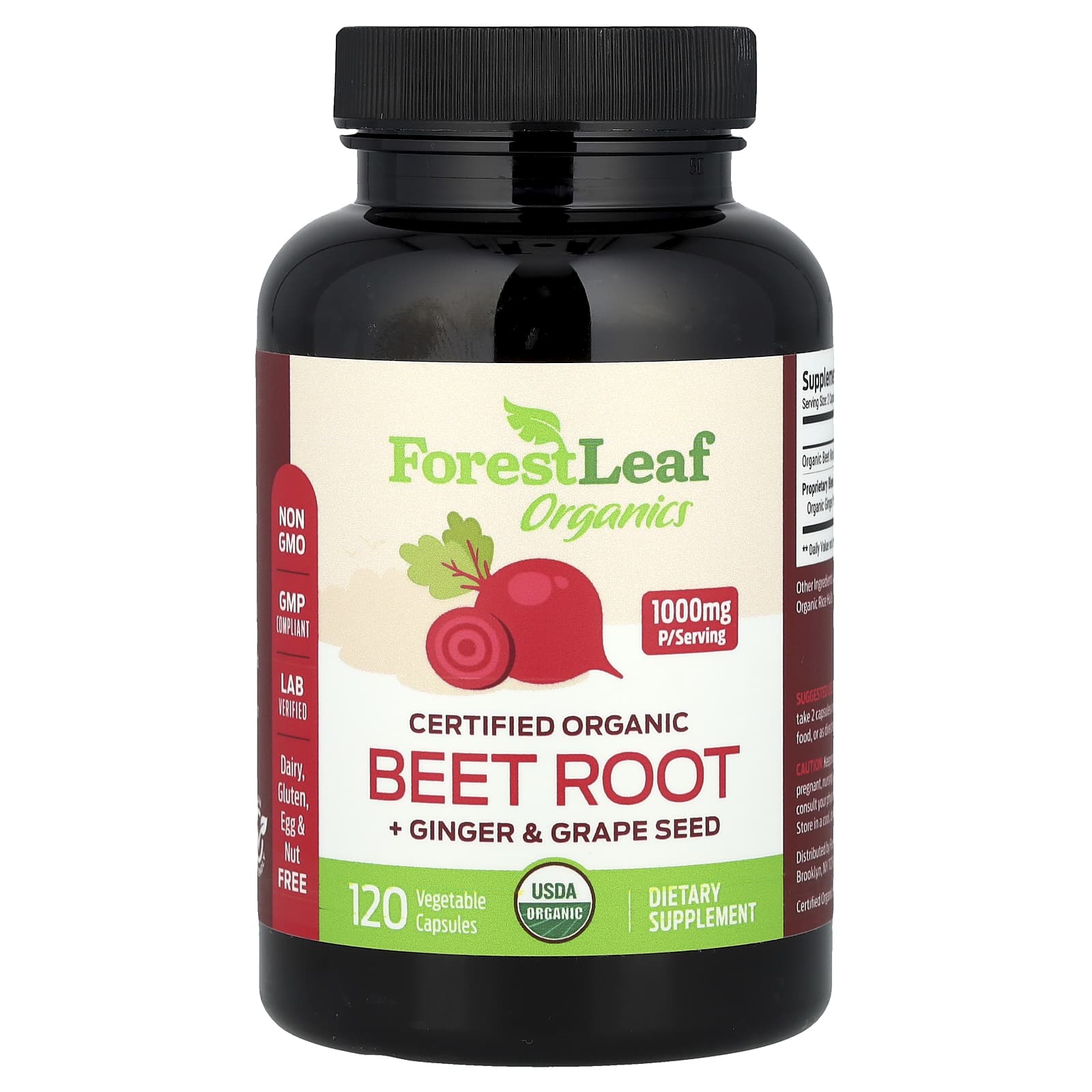 Forest Leaf Certified Organic Beet Root + Ginger & Grape Seed, 120 Vegetable Capsules – Certified Organic Beet Root + Ginger & Grape Seed — Tunisie