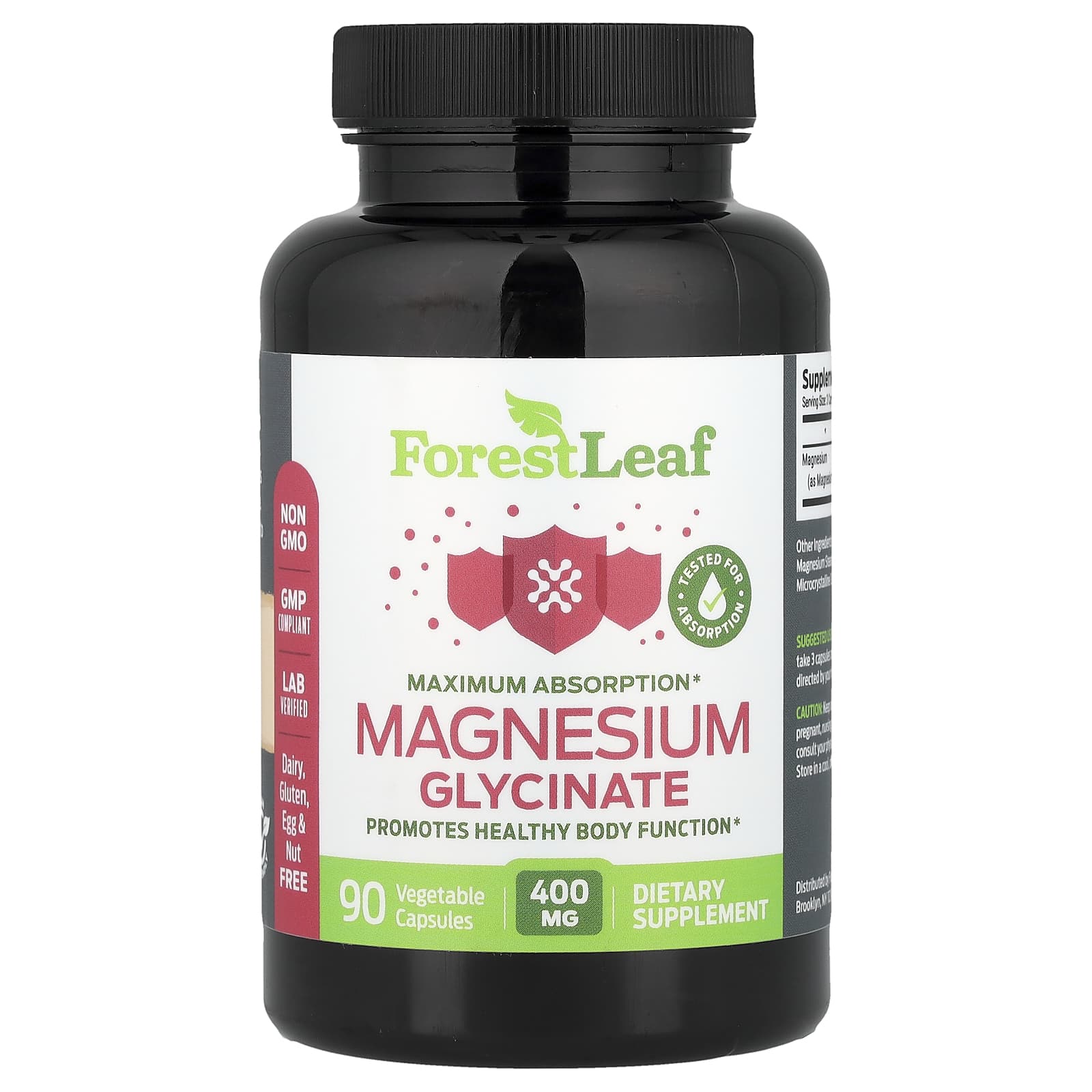 Forest Leaf Magnesium Glycinate, Maximum Absorption, 90 Vegetable Capsules (133,3 mg per Capsule) — Tunisie