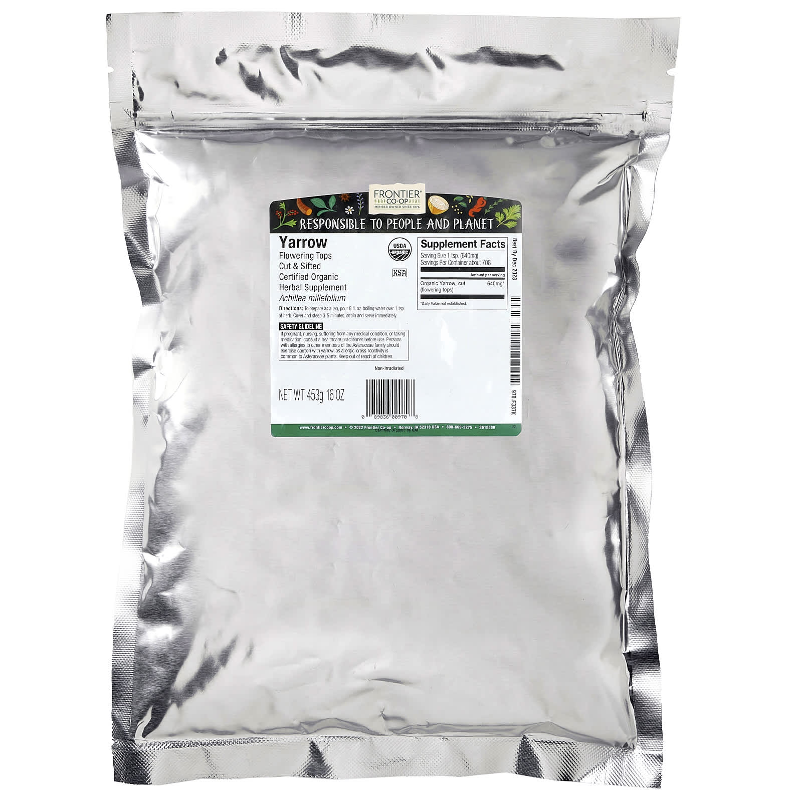 Frontier Co-op Organic Yarrow Flowering Tops, Cut & Sifted – 453 g — photo 2 sur 2