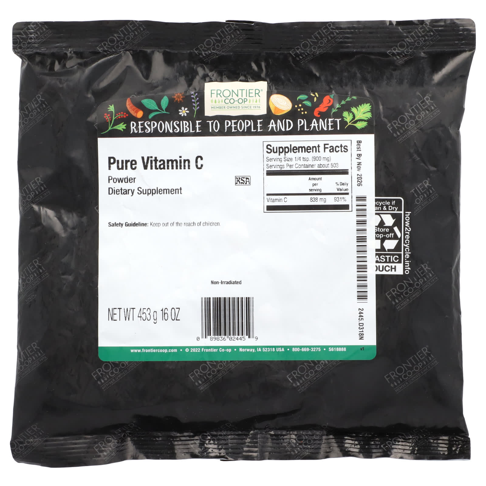 Frontier Co-op Pure Vitamin C Powder – 453 g — photo 2 sur 2