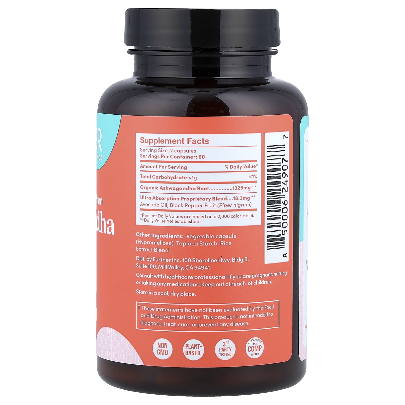 Further Food Ashwagandha, Premium Full Spectrum – 120 gélules — photo 2 sur 2