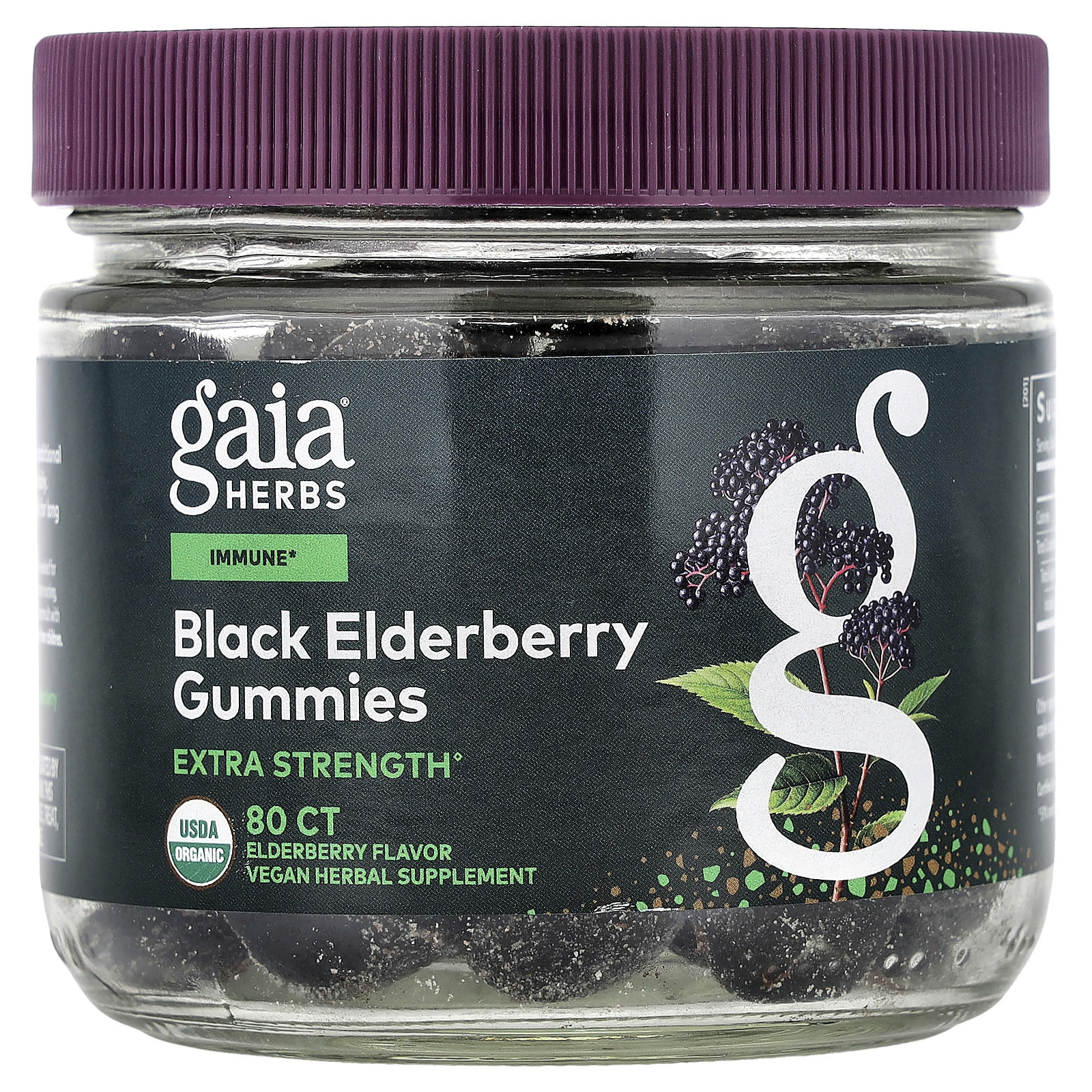Gaia Herbs Black Elderberry Gummies – Black Elderberry Gummies – 80 gommes — Tunisie