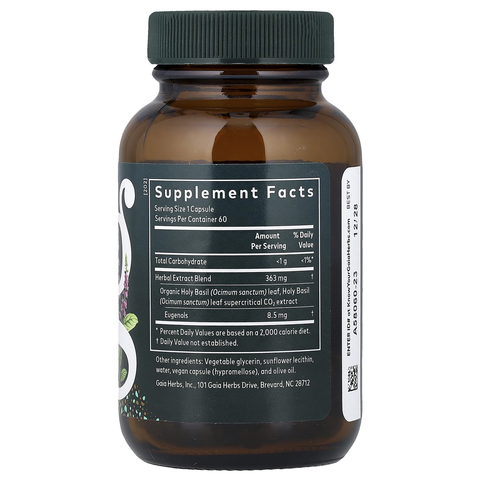 Gaia Herbs Holy Basil Leaf, 60 Liquid Phyto-Caps — photo 2 sur 2