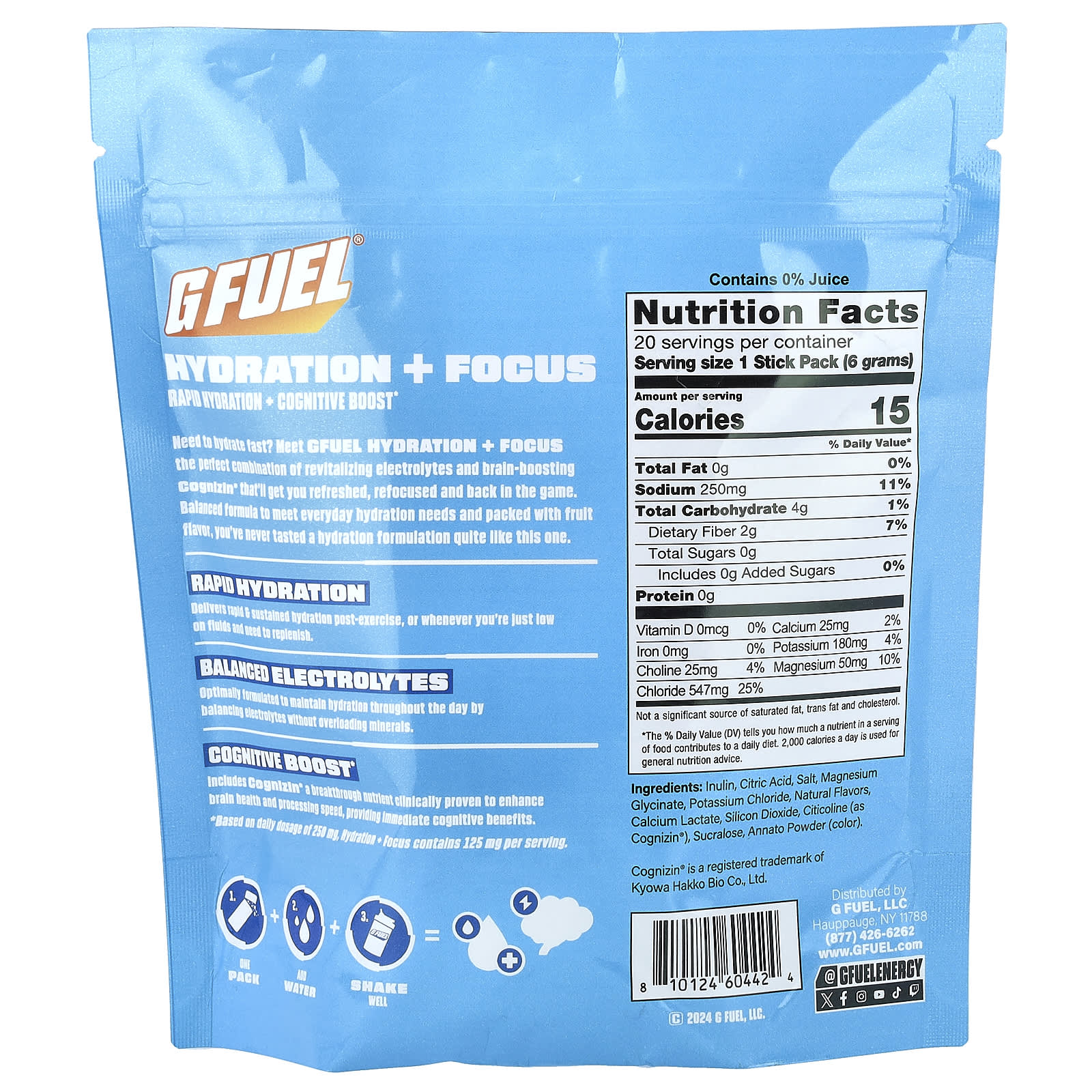 G FUEL Hydration + Focus, Electrolyte Drink Mix with Cognizin – Orange Oasis – 6 g — photo 2 sur 2