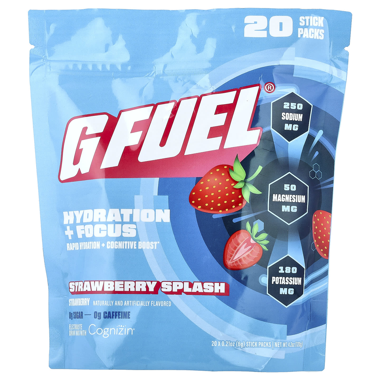G FUEL Hydration + Focus, Electrolyte Drink Mix with Cognizin – Strawberry Splash – 6 g — Tunisie