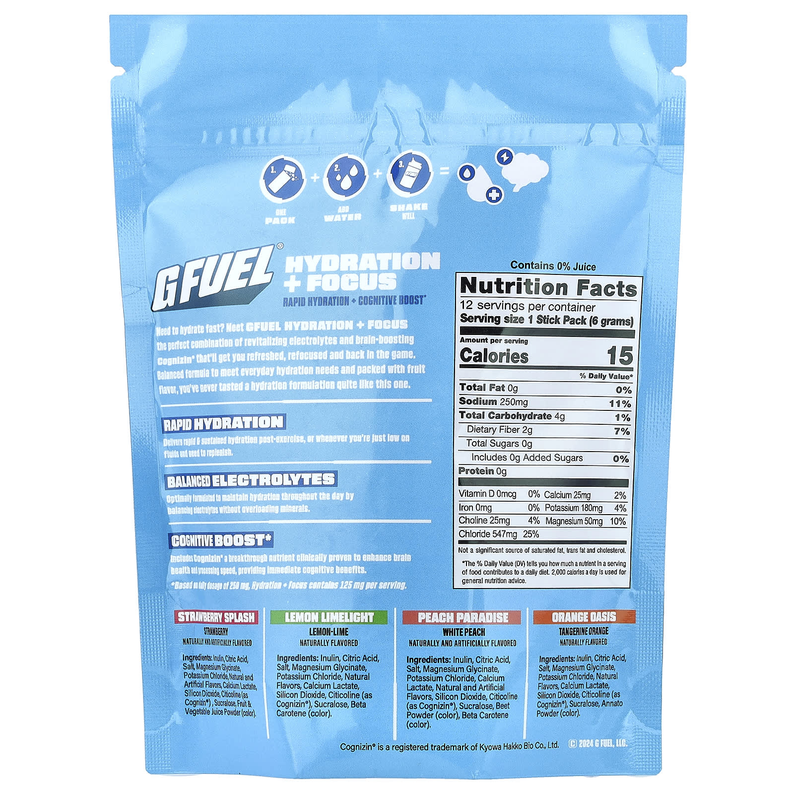G FUEL Hydration + Focus, Electrolyte Drink Mix with Cognizin, Variety Pack – 6 g — photo 2 sur 2