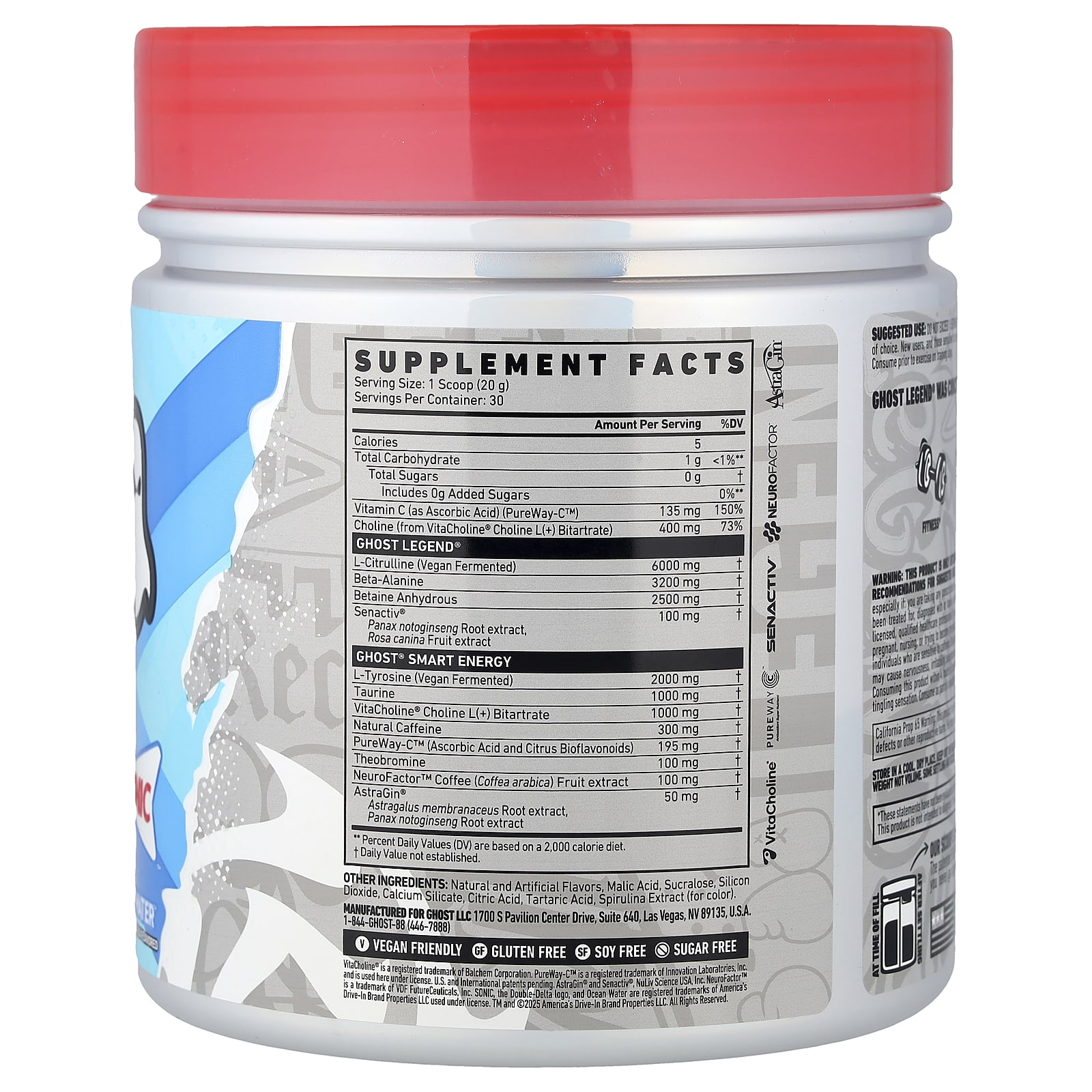 Ghost Legend Pre-Workout, Sonic, Ocean Water – 600 g — photo 2 sur 2