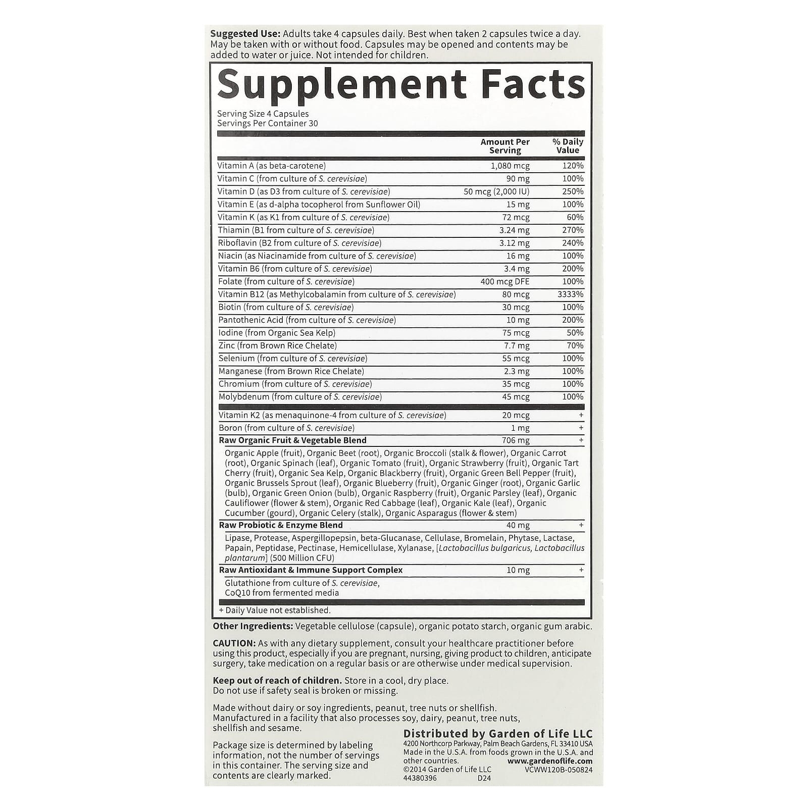 Garden of Life Vitamin Code – Whole Food Multivitamin For 50 & Wiser Women – 120 gélules végétales — photo 2 sur 2