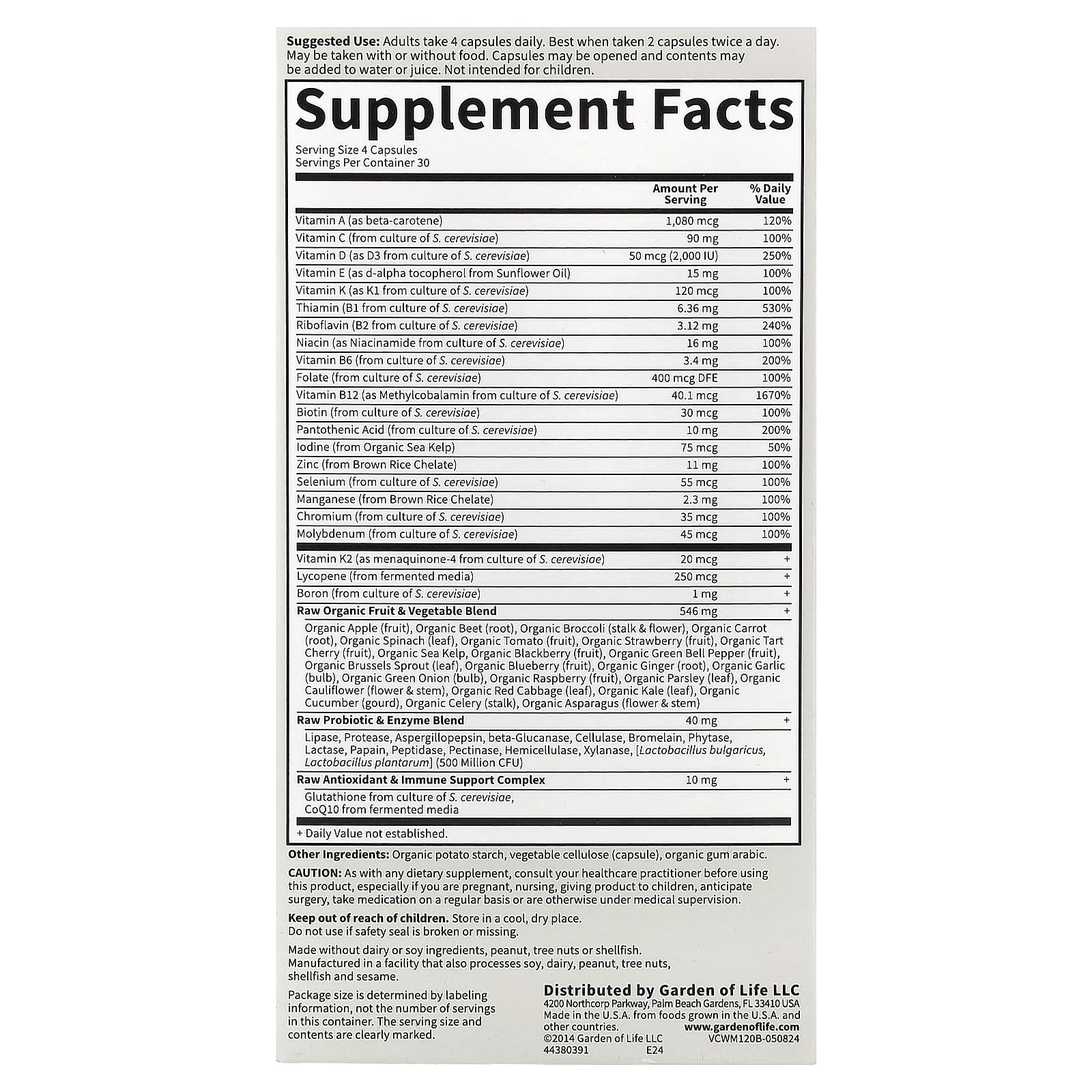 Garden of Life Vitamin Code, Whole Food Multivitamin – 120 gélules végétales — photo 2 sur 2