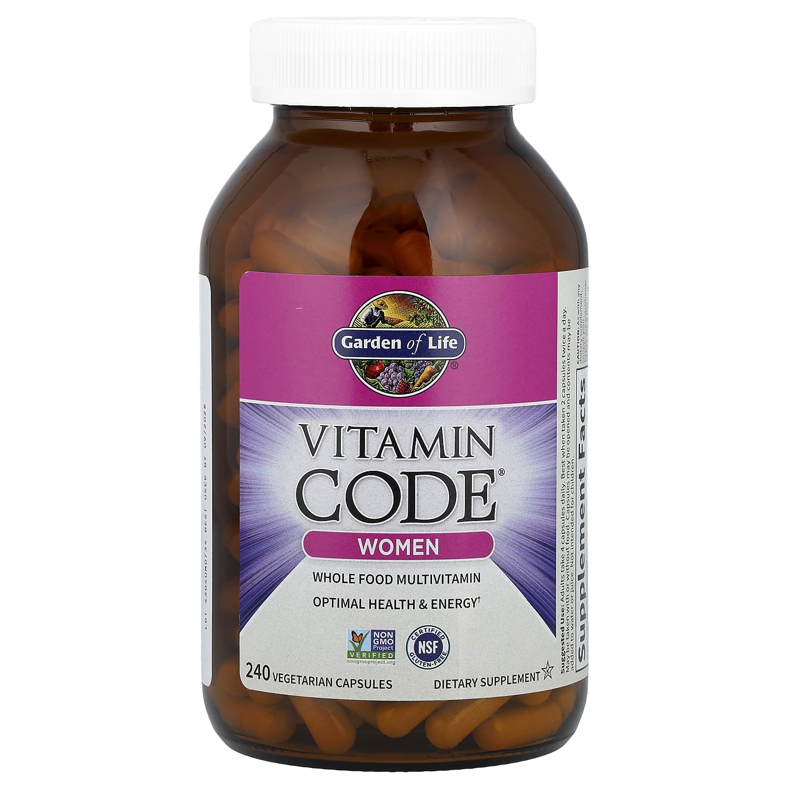Garden of Life Vitamin Code, Whole Food Multivitamin, Women – 240 gélules végétales — étiquette 1