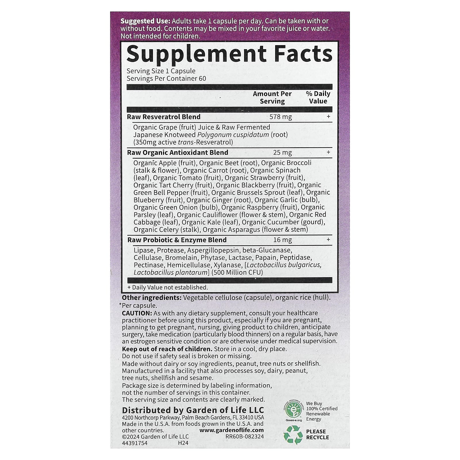 Garden of Life RAW Resveratrol – 60 gélules véganes — photo 2 sur 2
