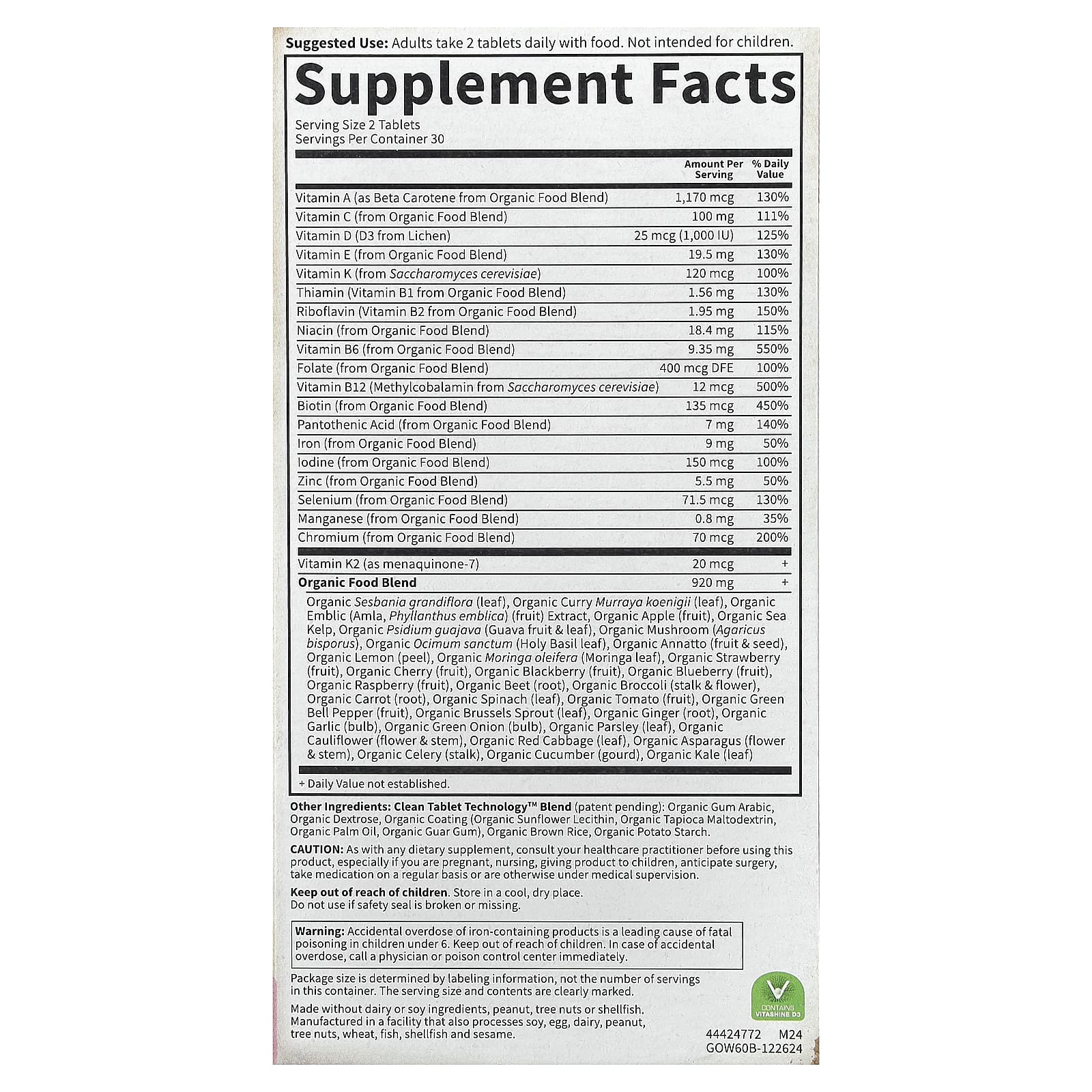 Garden of Life Organics, Women's Multi, 60 Vegan Tablets — photo 2 sur 2
