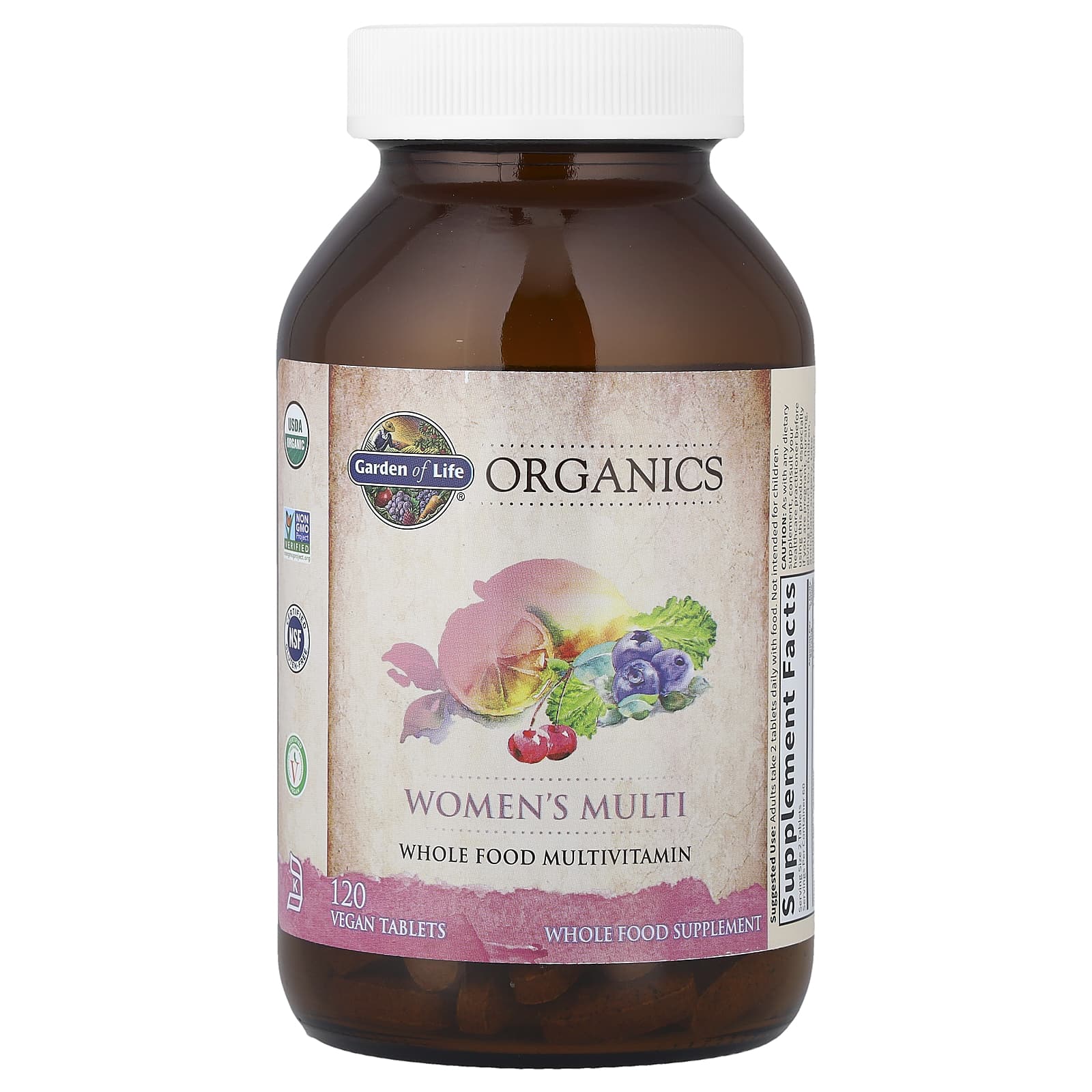 Garden of Life Organics, Women's Multi, 120 Vegan Tablets — étiquette 1