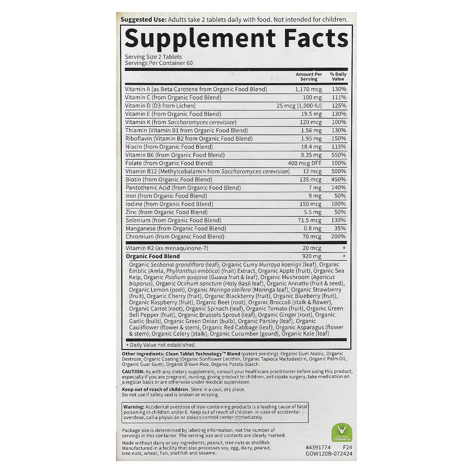 Garden of Life Organics, Women's Multi, 120 Vegan Tablets — photo 2 sur 2