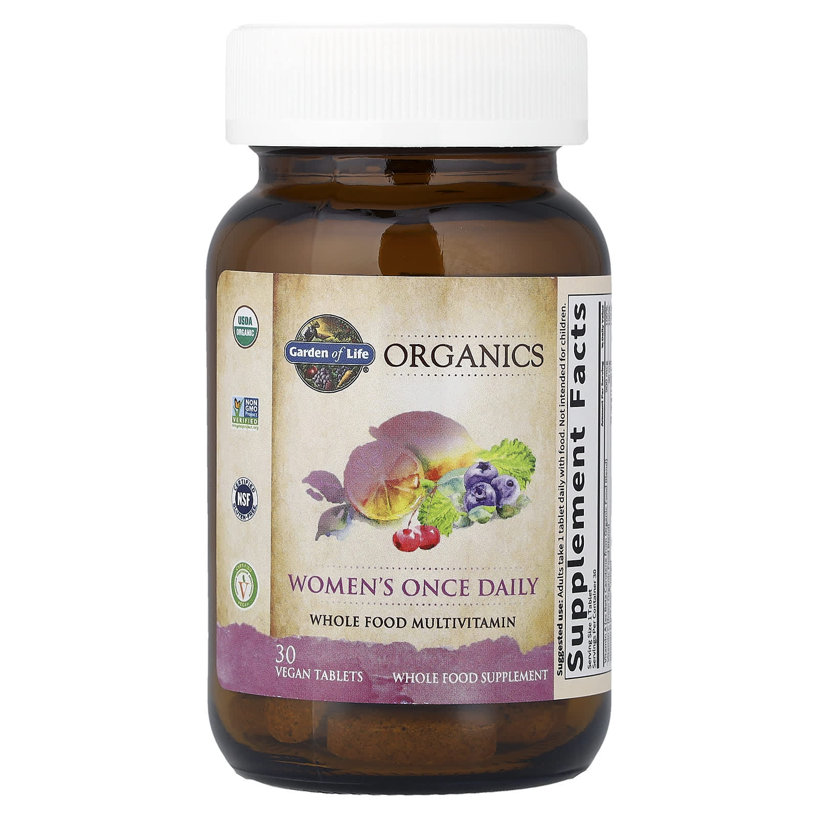Garden of Life Organics, Women's Once Daily, Whole Food Multivitamin, 30 Vegan Tablets — étiquette 1
