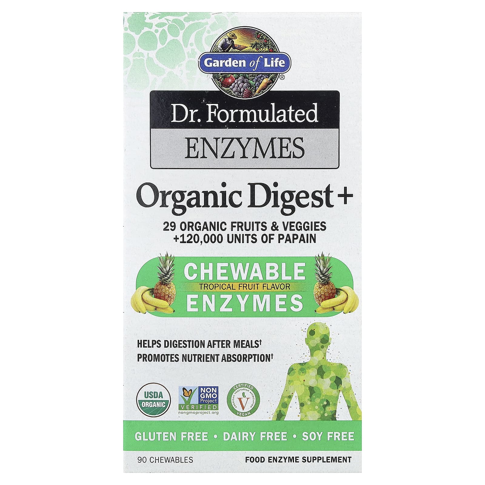 Garden of Life Dr. Formulated Enzymes, Organic Digest+, 90 Chewables – Tropical Fruit — Tunisie