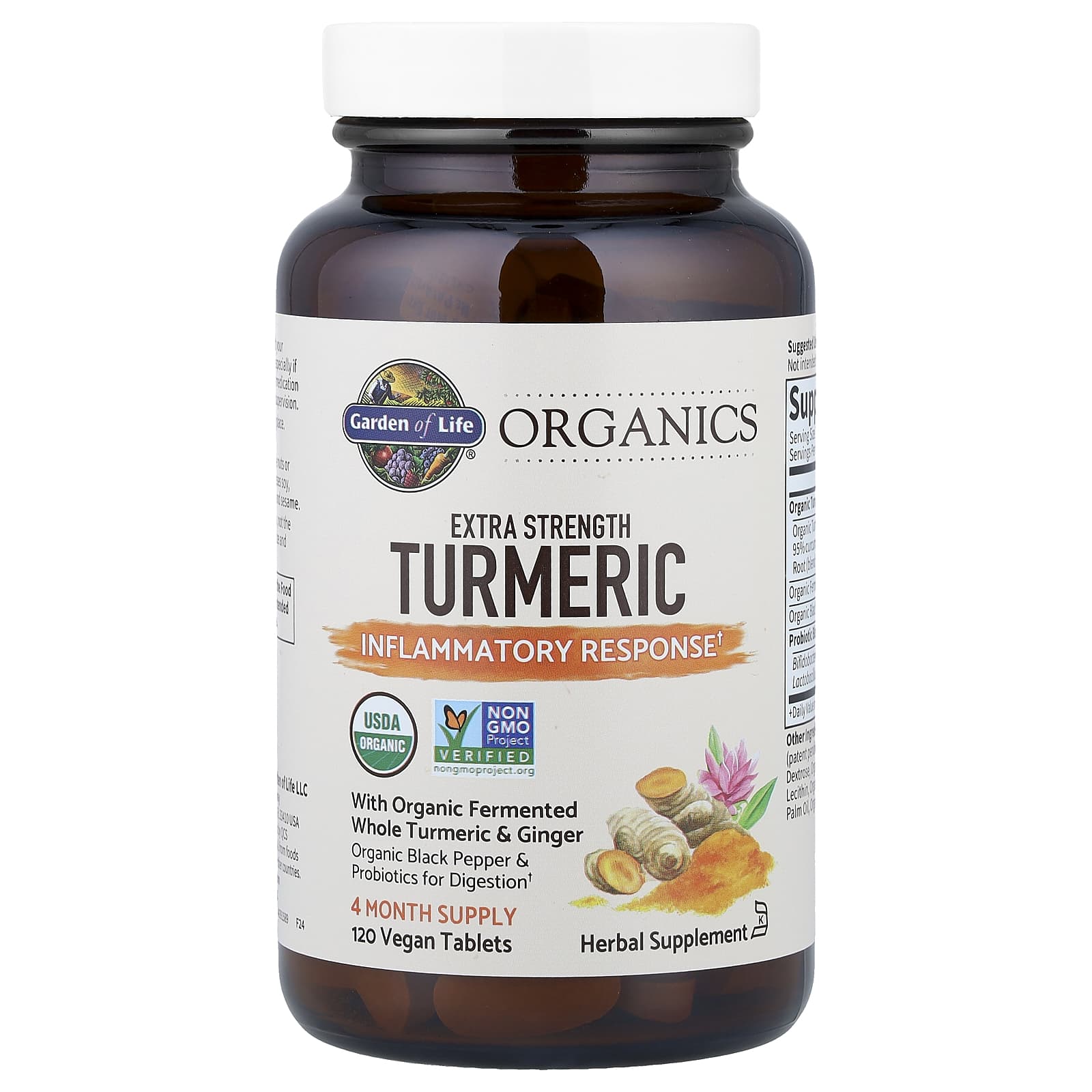 Garden of Life Organics, Turmeric, Inflammatory Response, 120 Vegan Tablets — étiquette 1