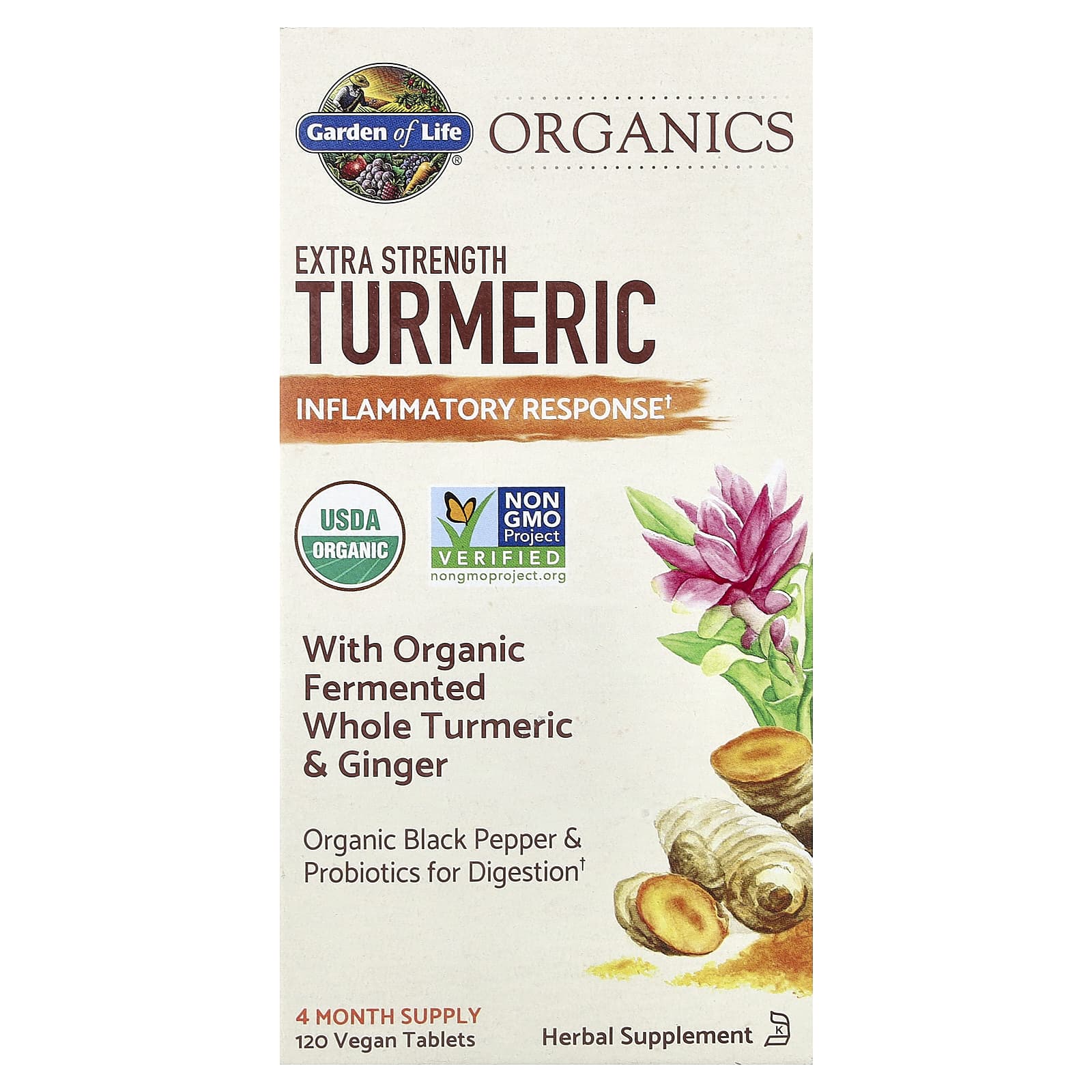 Garden of Life Organics, Turmeric, Inflammatory Response, 120 Vegan Tablets — Tunisie