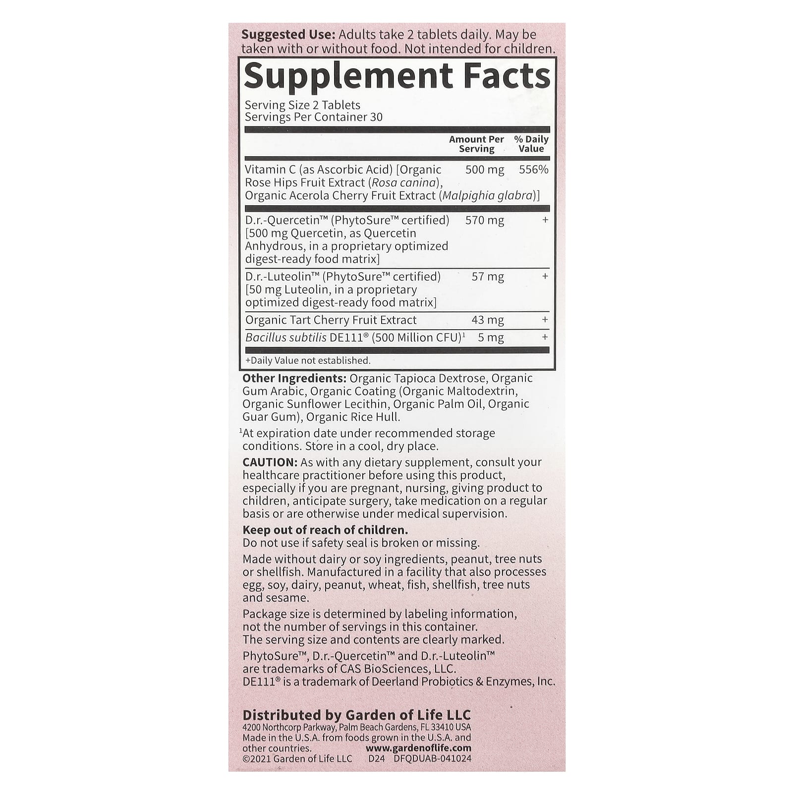 Garden of Life Dr. Formulated, Quercetin Drop Uric Acid – 500 mg — photo 2 sur 2