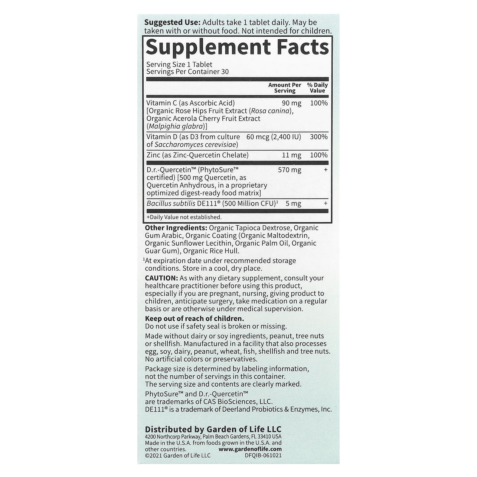 Garden of Life Dr. Formulated, Quercetin Immune – 500 mg — photo 2 sur 2