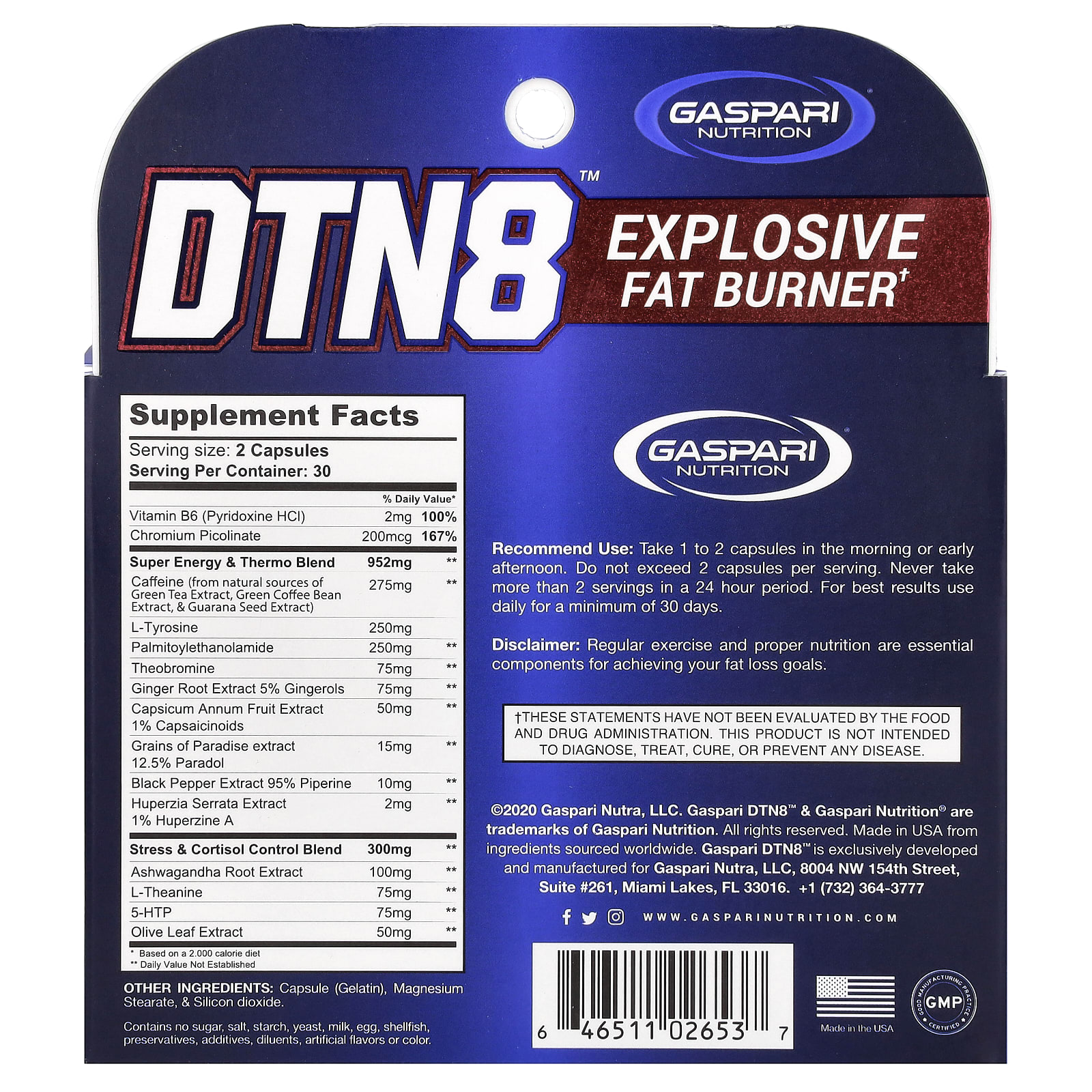 Gaspari Nutrition DTN8, Explosive Fat Burner – 60 gélules — photo 2 sur 2