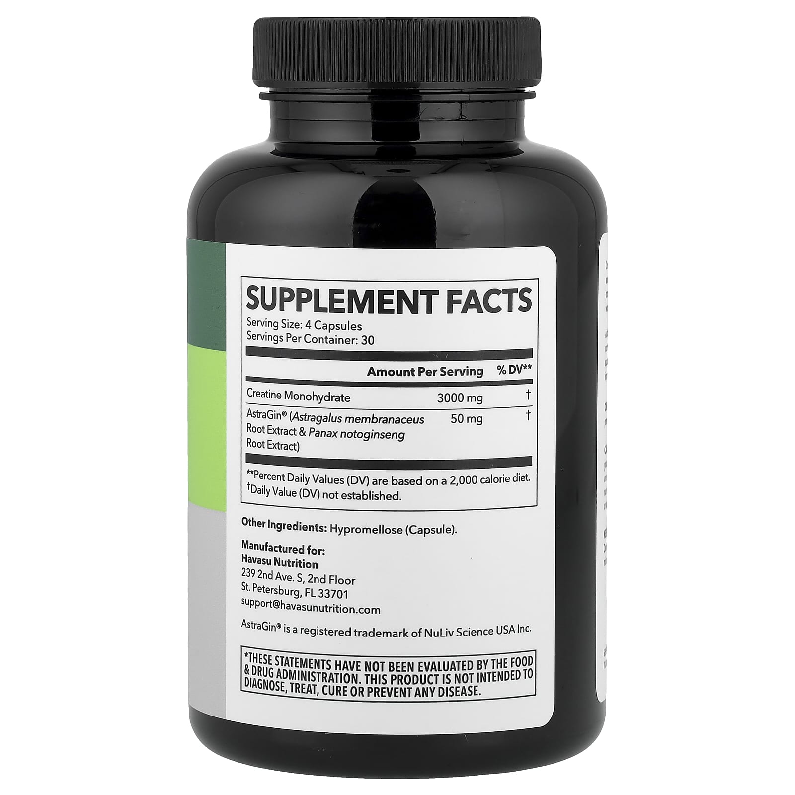 Havasu Nutrition Creatine Monohydrate + Astragin – 120 gélules — photo 2 sur 2