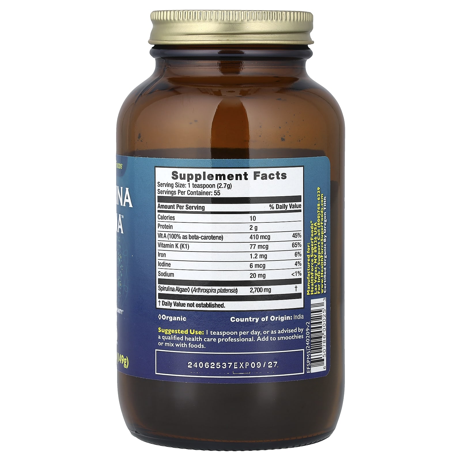 HealthForce Superfoods Spirulina Manna – 149 g — photo 2 sur 2