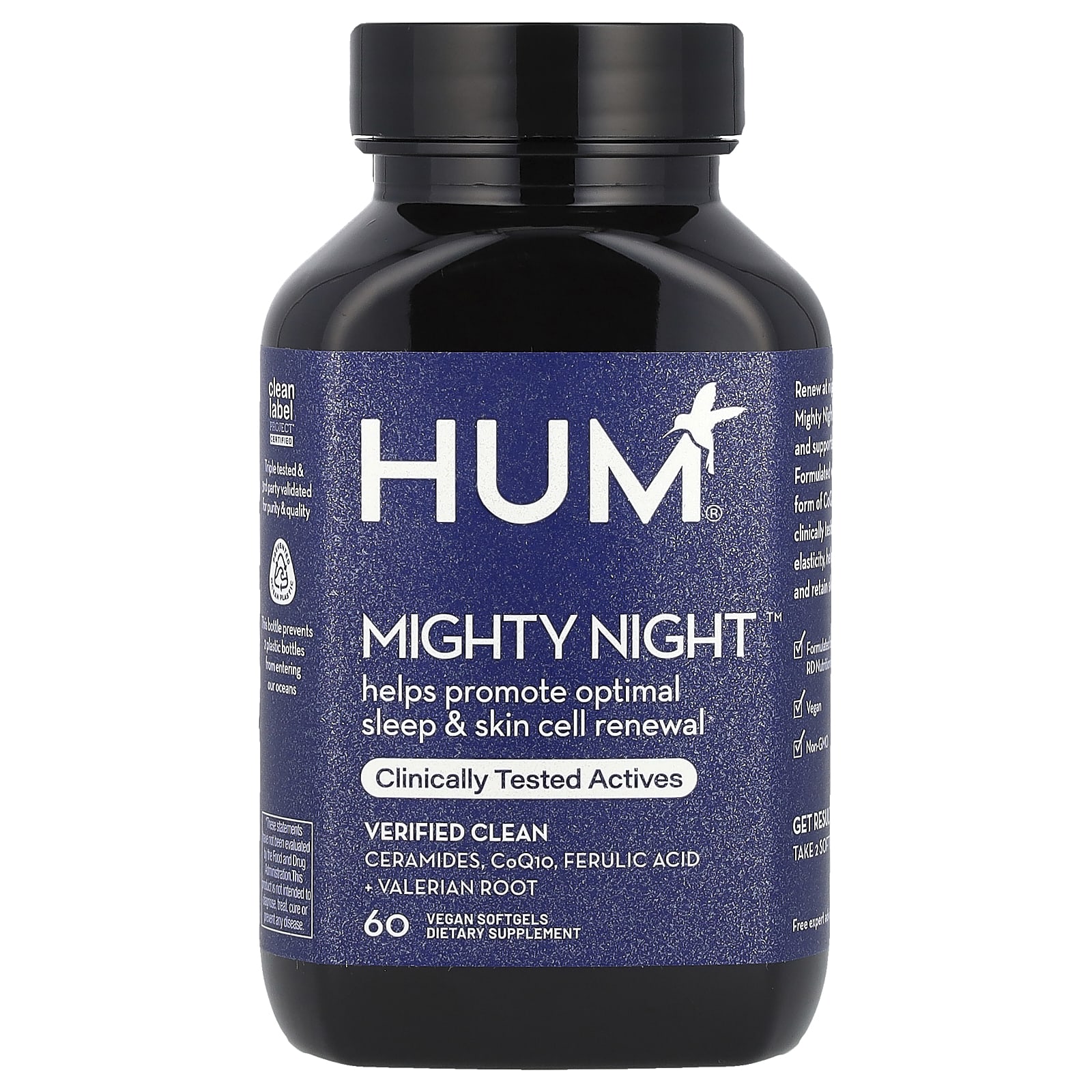 HUM Nutrition Mighty Night, Ceramides, CoQ10, Ferulic Acid + Valerian Root, 60 Vegan Softgels — Tunisie